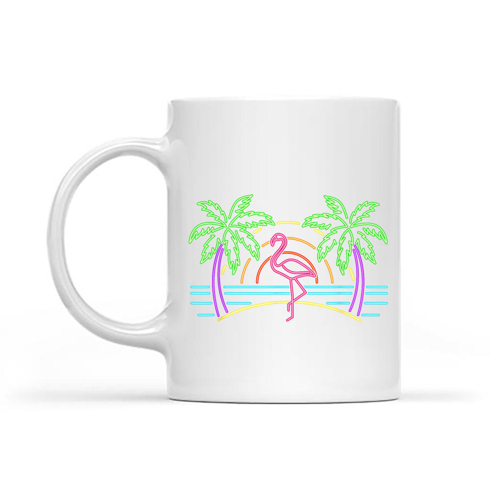 80s Vintage Palm Trees Retro Neon Pink Flamingo Summer Vibes Mug