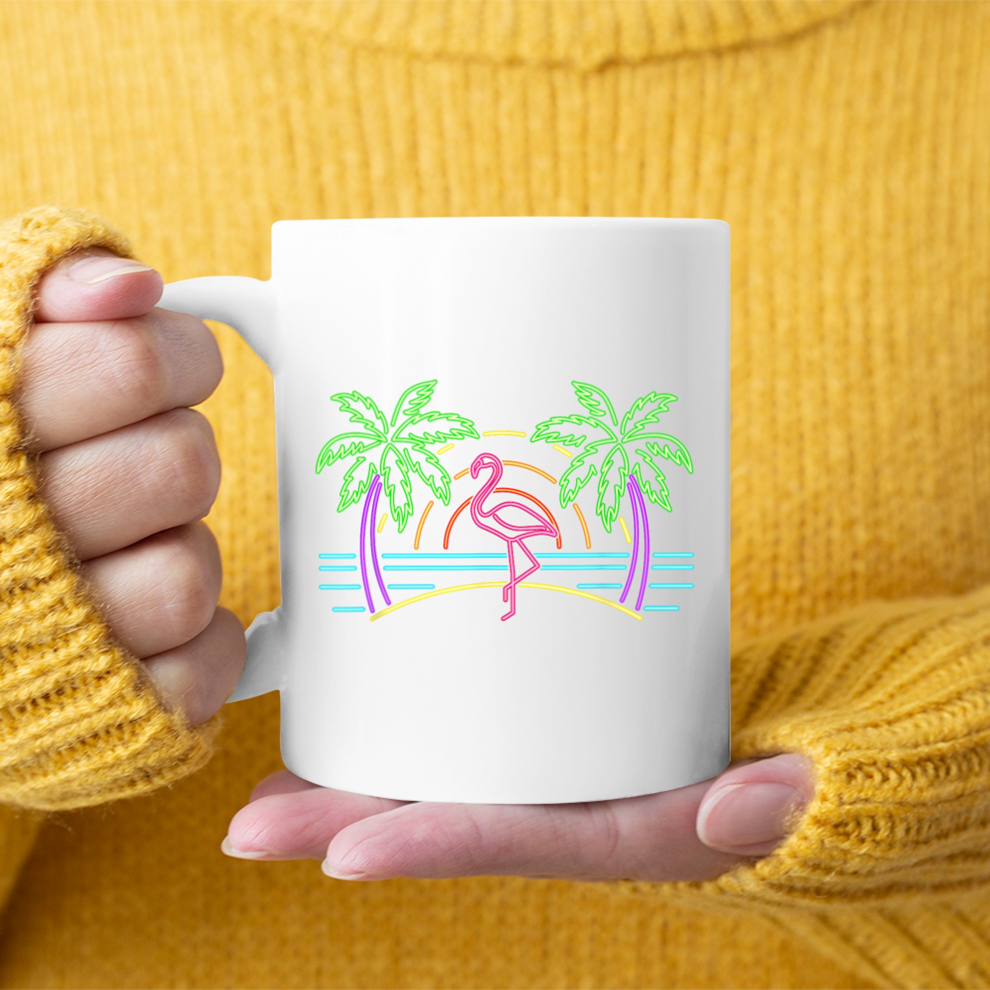 80s Vintage Palm Trees Retro Neon Pink Flamingo Summer Vibes Mug