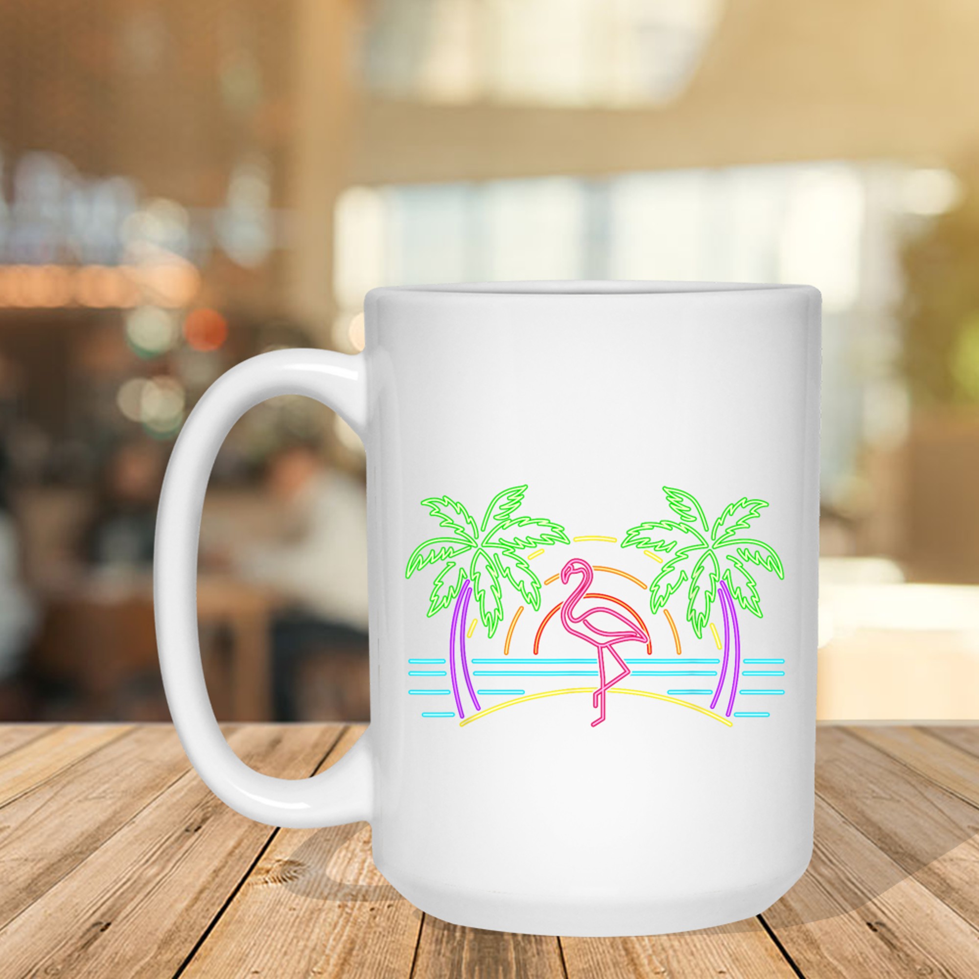 80s Vintage Palm Trees Retro Neon Pink Flamingo Summer Vibes Mug