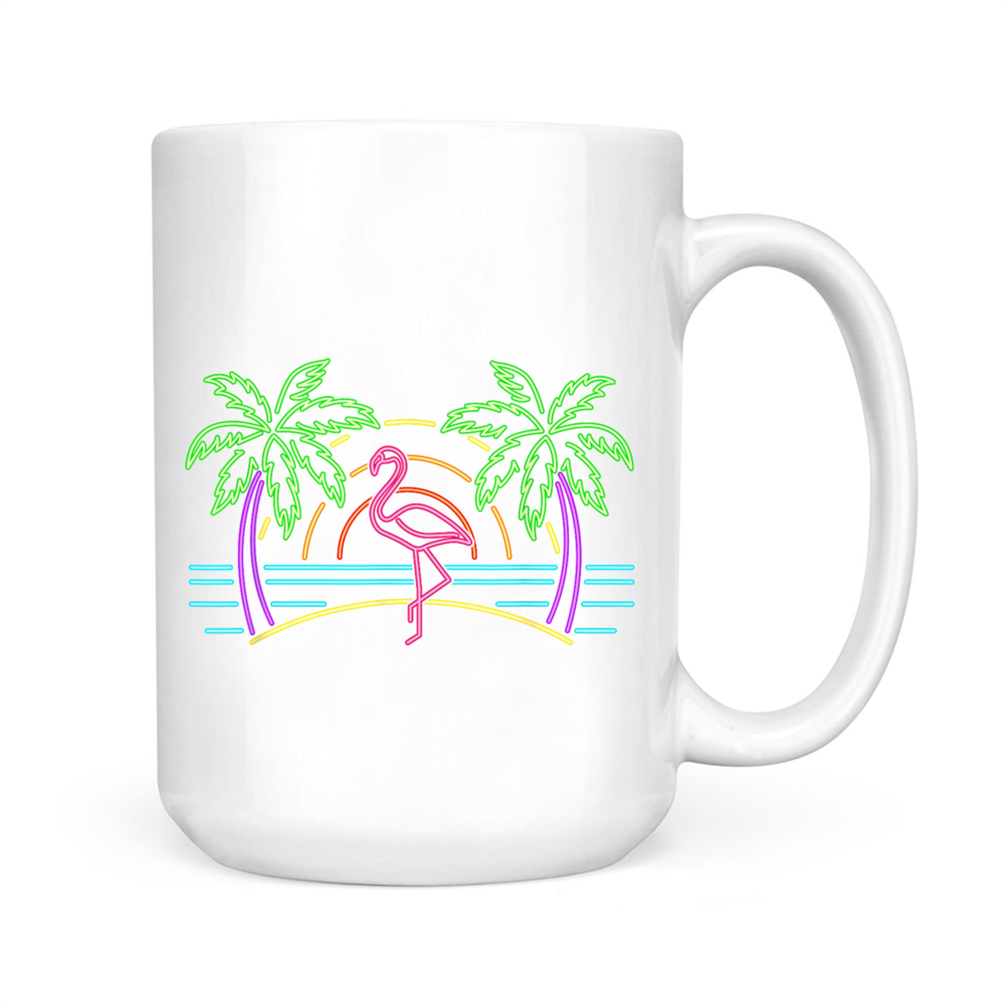 80s Vintage Palm Trees Retro Neon Pink Flamingo Summer Vibes Mug