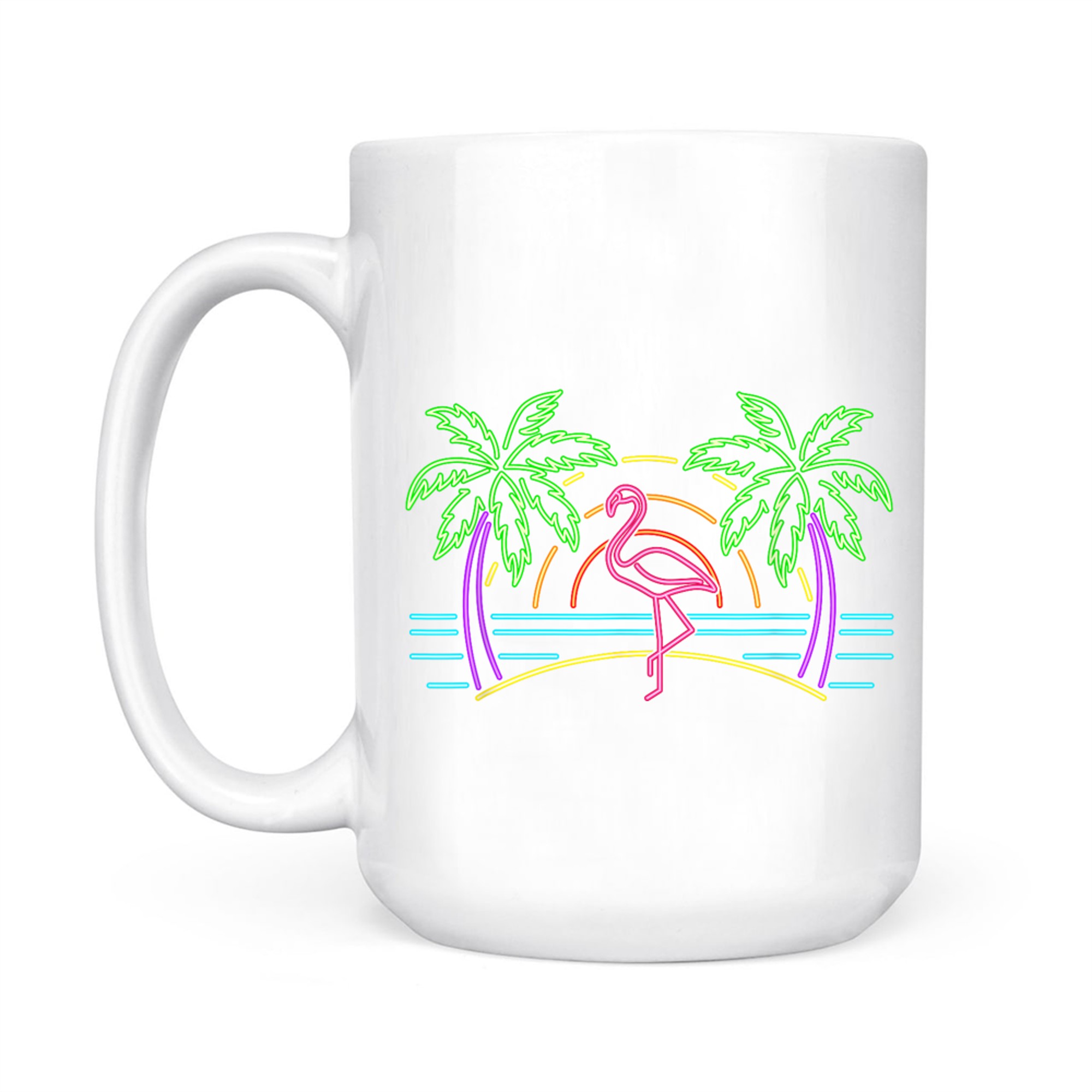 80s Vintage Palm Trees Retro Neon Pink Flamingo Summer Vibes Mug