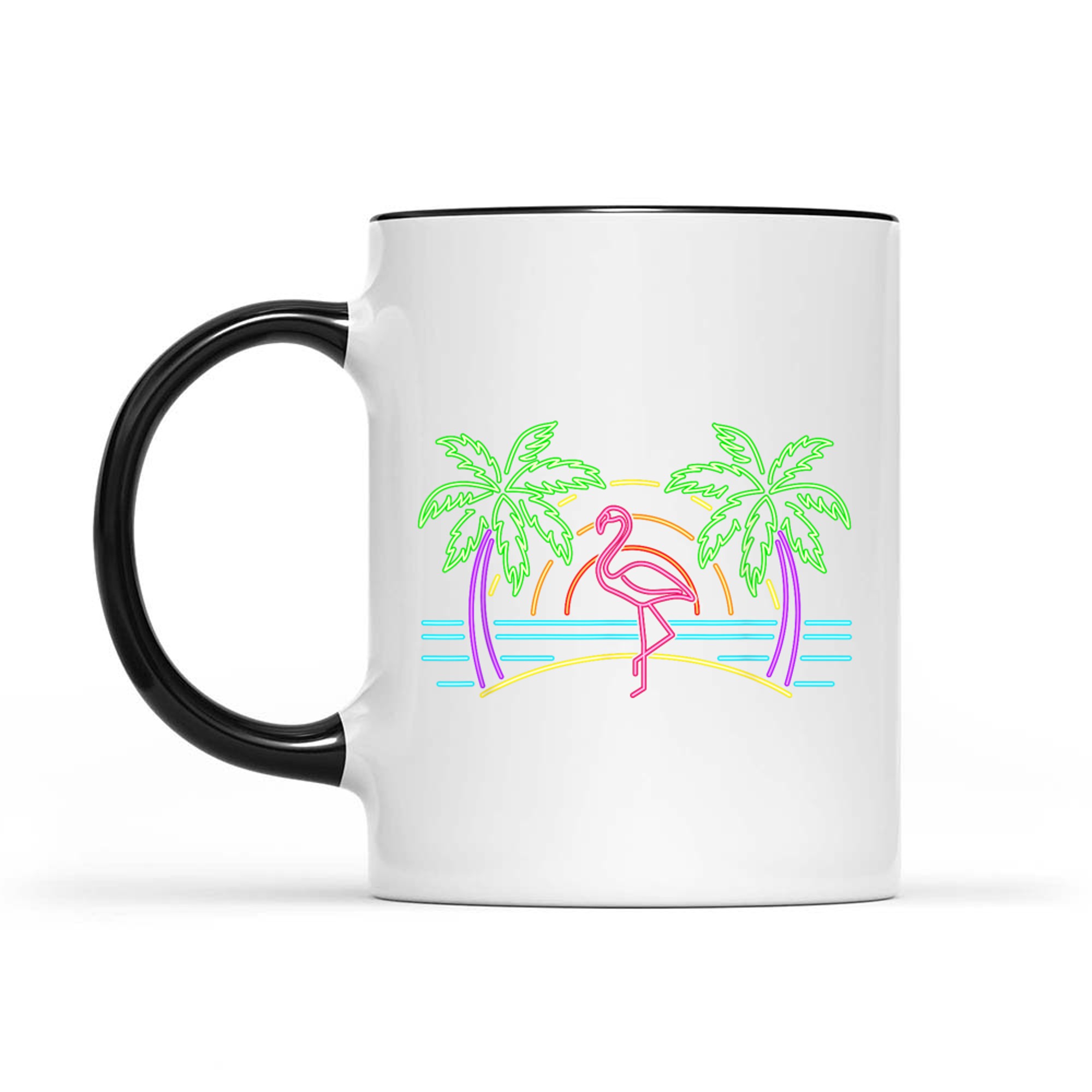 80s Vintage Palm Trees Retro Neon Pink Flamingo Summer Vibes Mug