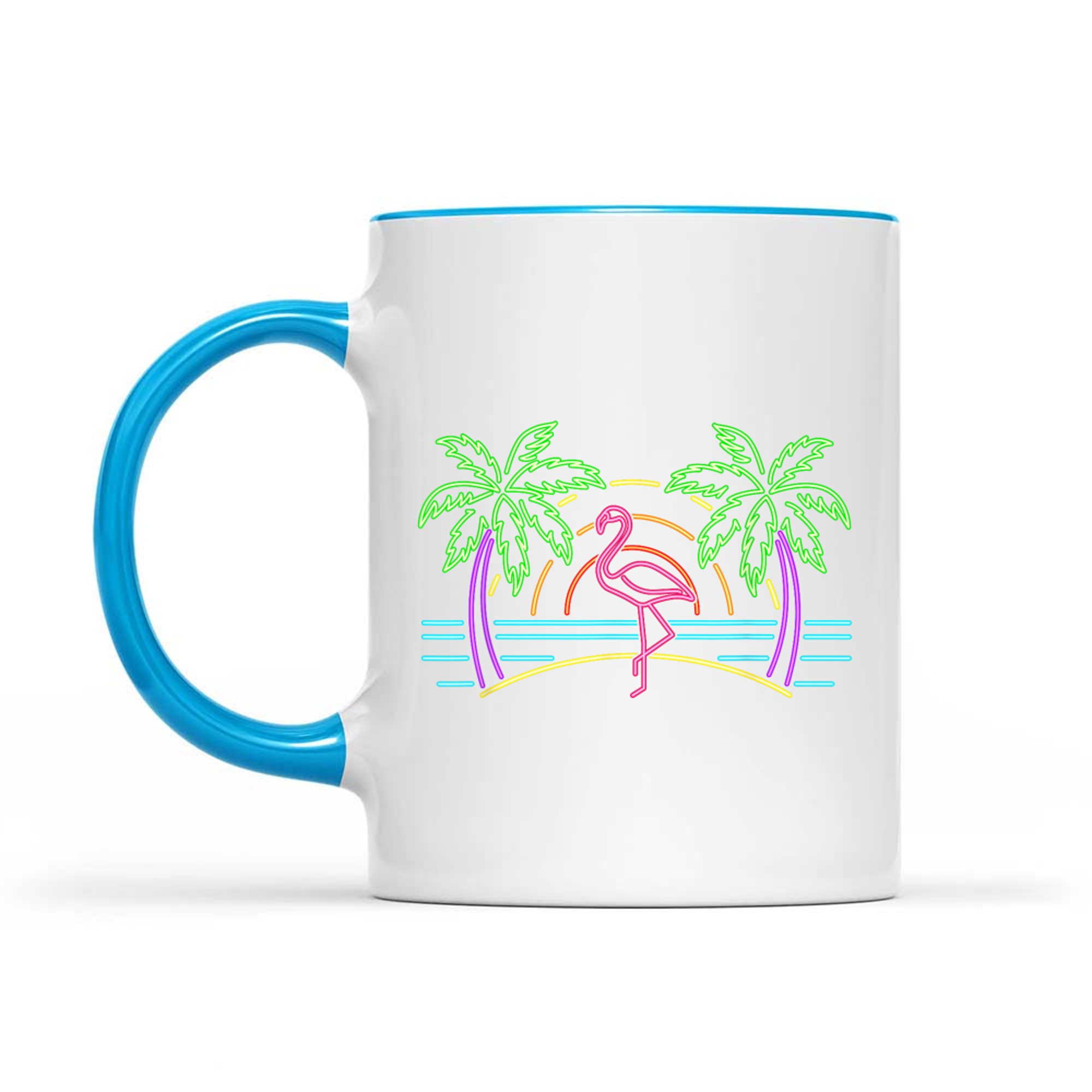80s Vintage Palm Trees Retro Neon Pink Flamingo Summer Vibes Mug