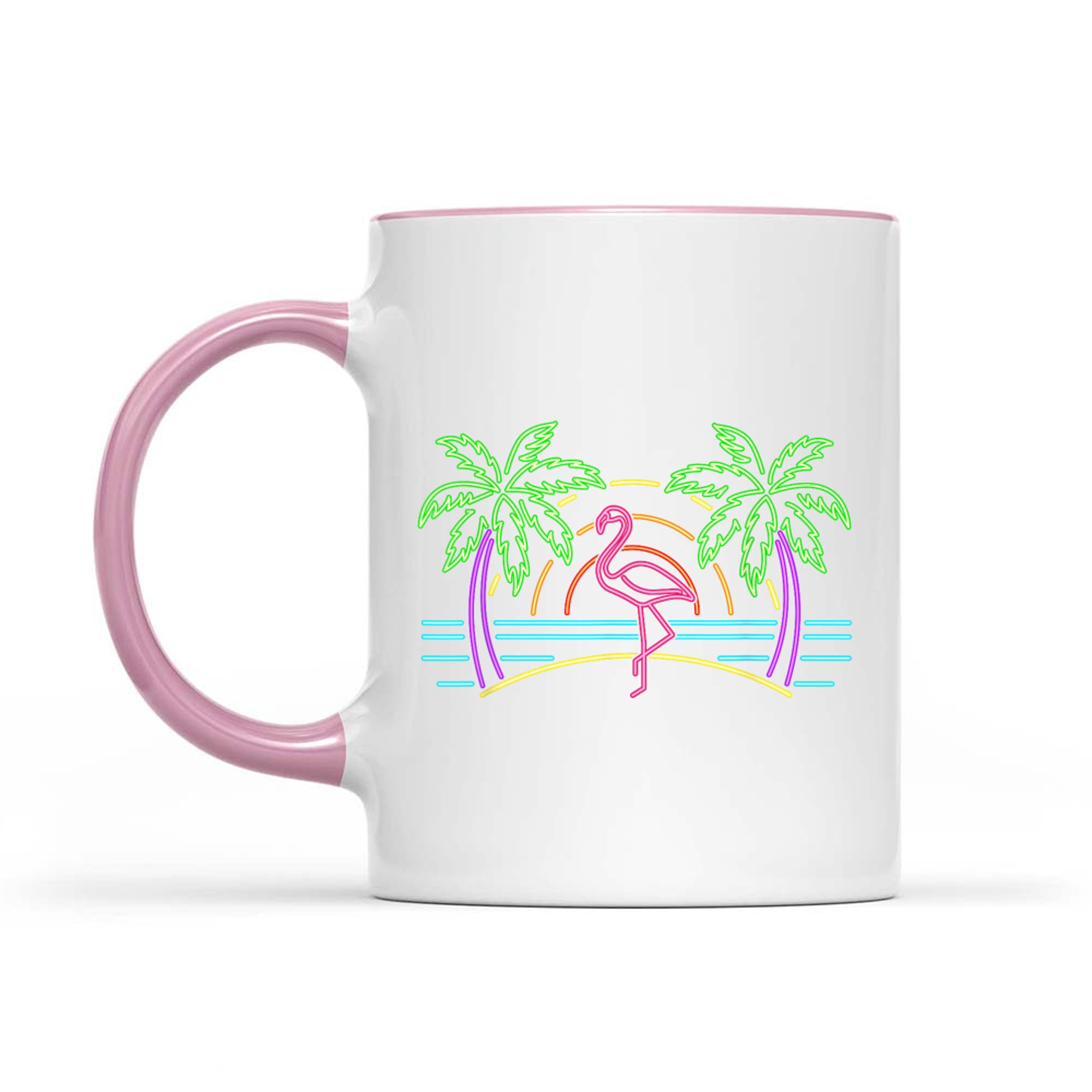 80s Vintage Palm Trees Retro Neon Pink Flamingo Summer Vibes Mug