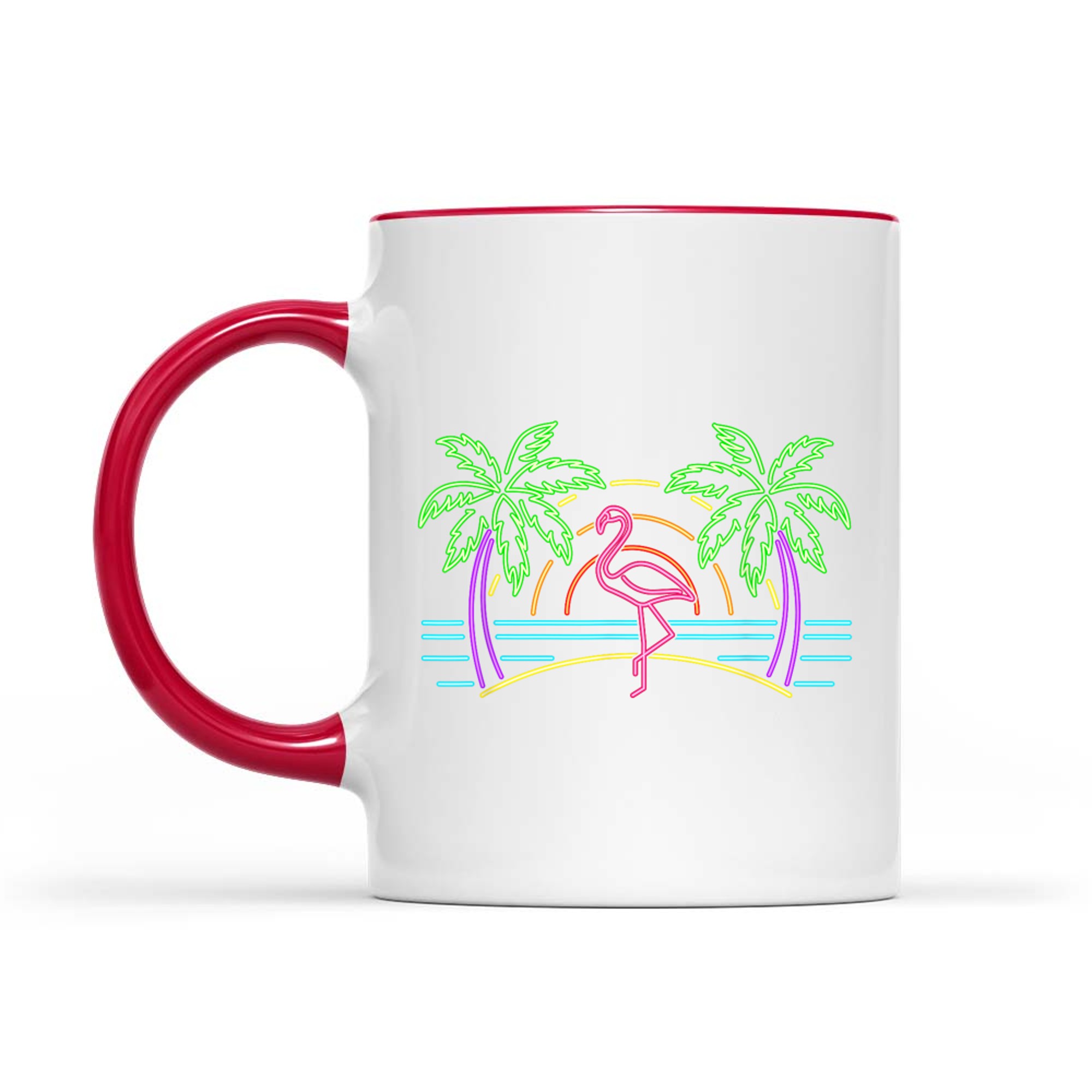 80s Vintage Palm Trees Retro Neon Pink Flamingo Summer Vibes Mug