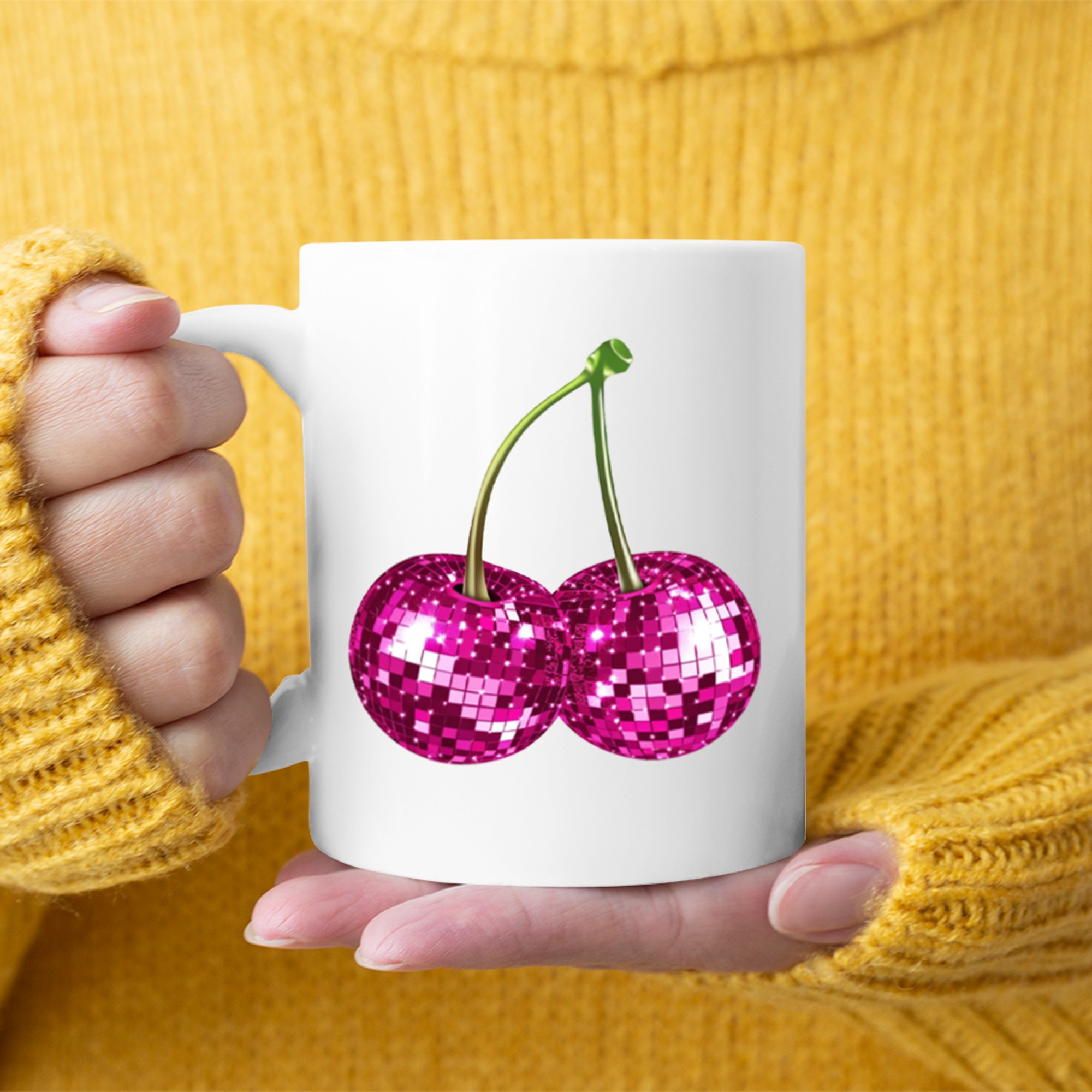 Aesthetic Trendy Y2K Pink Cherry Disco Ball Mug