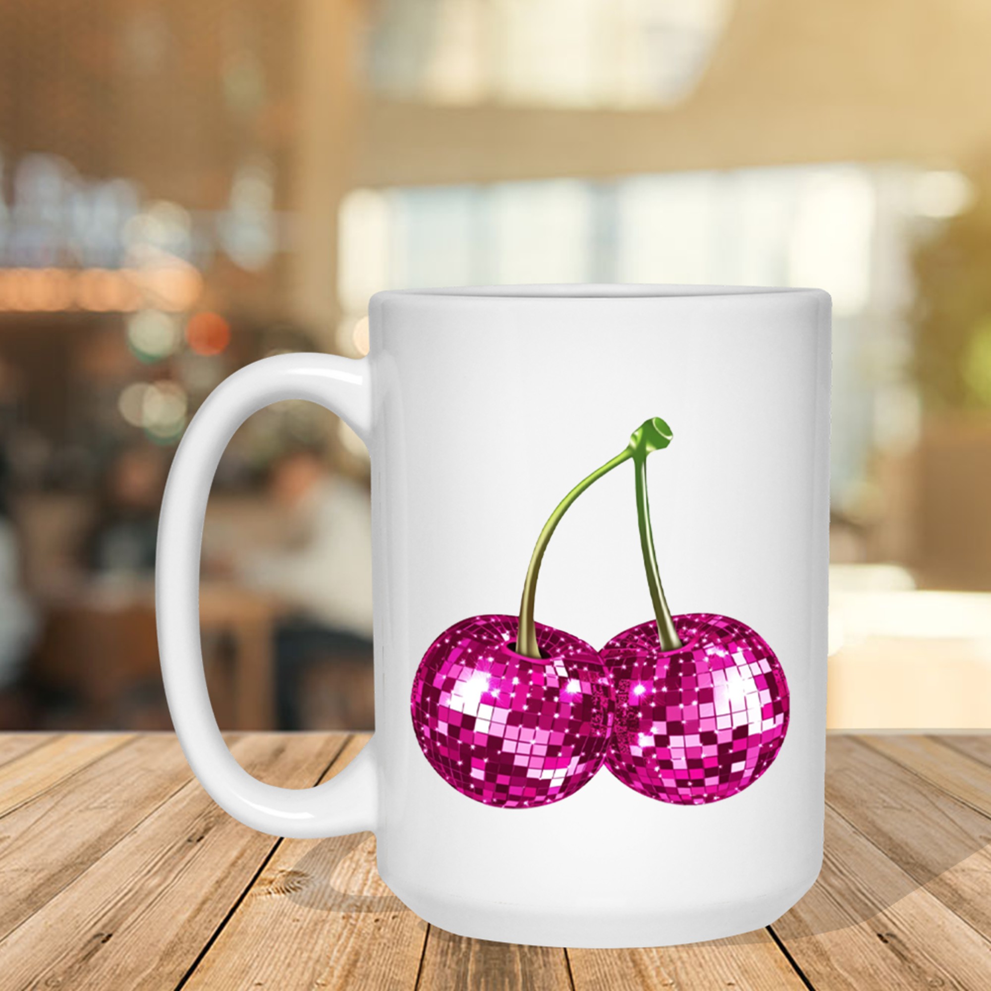 Aesthetic Trendy Y2K Pink Cherry Disco Ball Mug