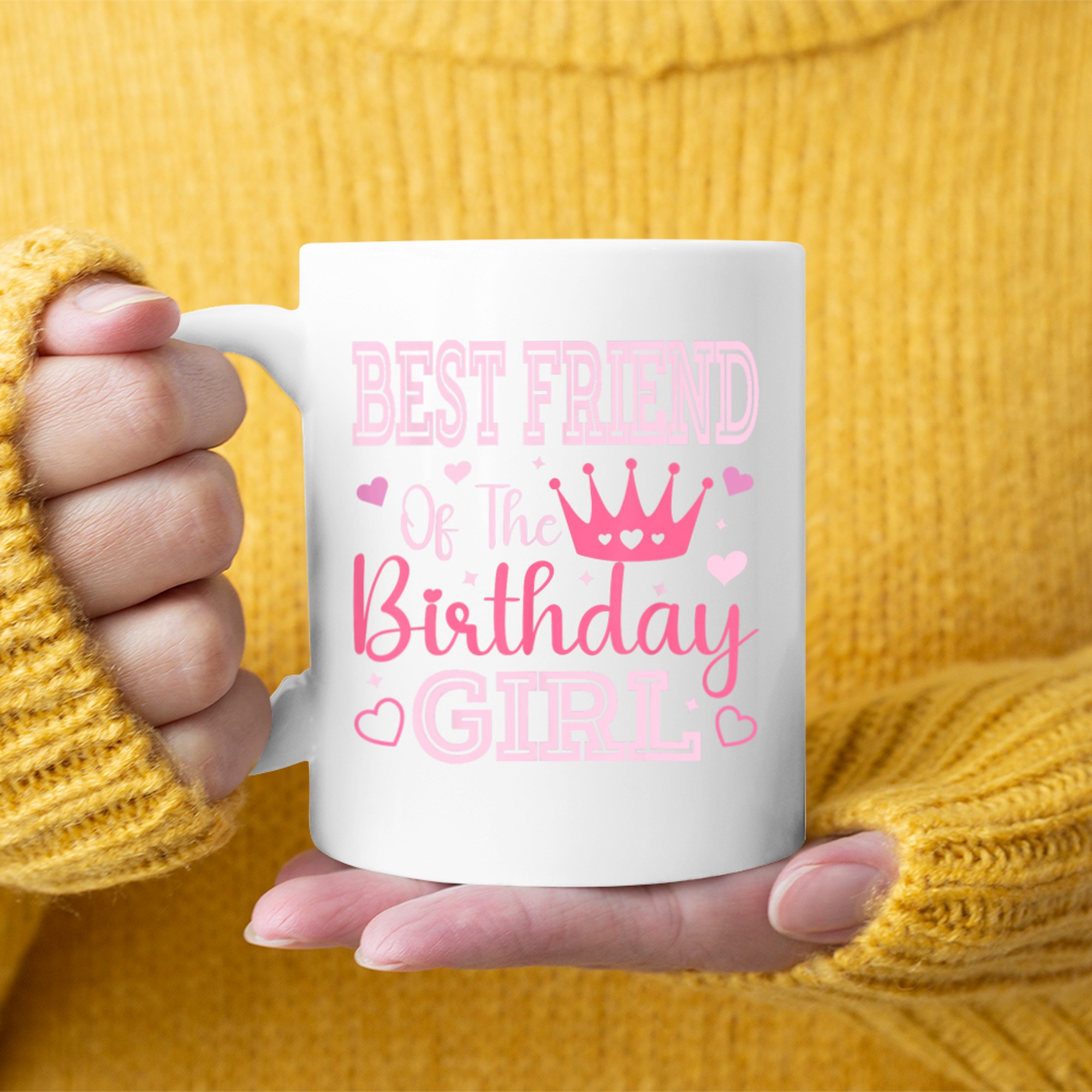 Best Friend Of The Birthday Girl Crown Cute Pink Matching Family Mug