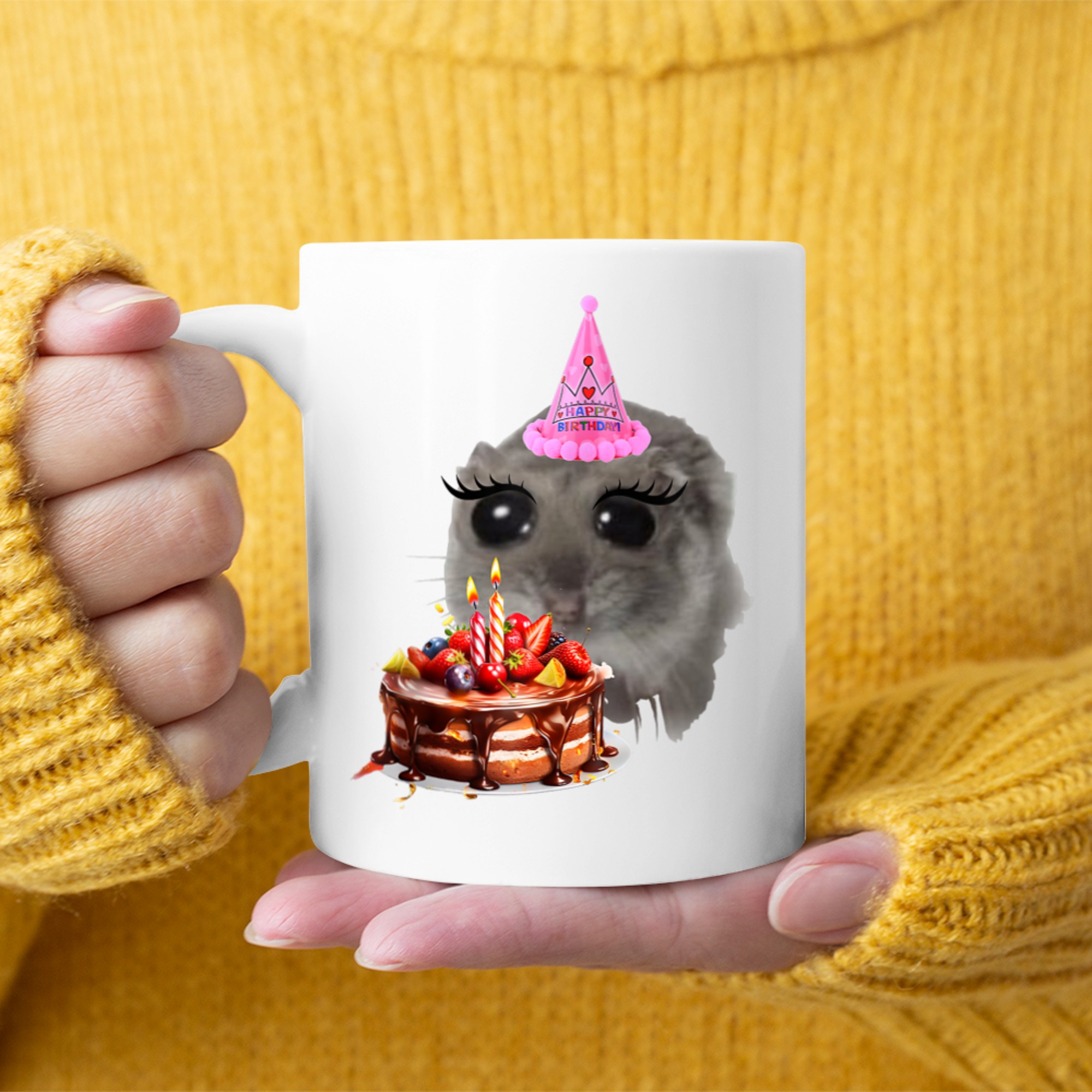 Birthday Sad Hamster Viral Social Media Meme Girly Hamster Mug