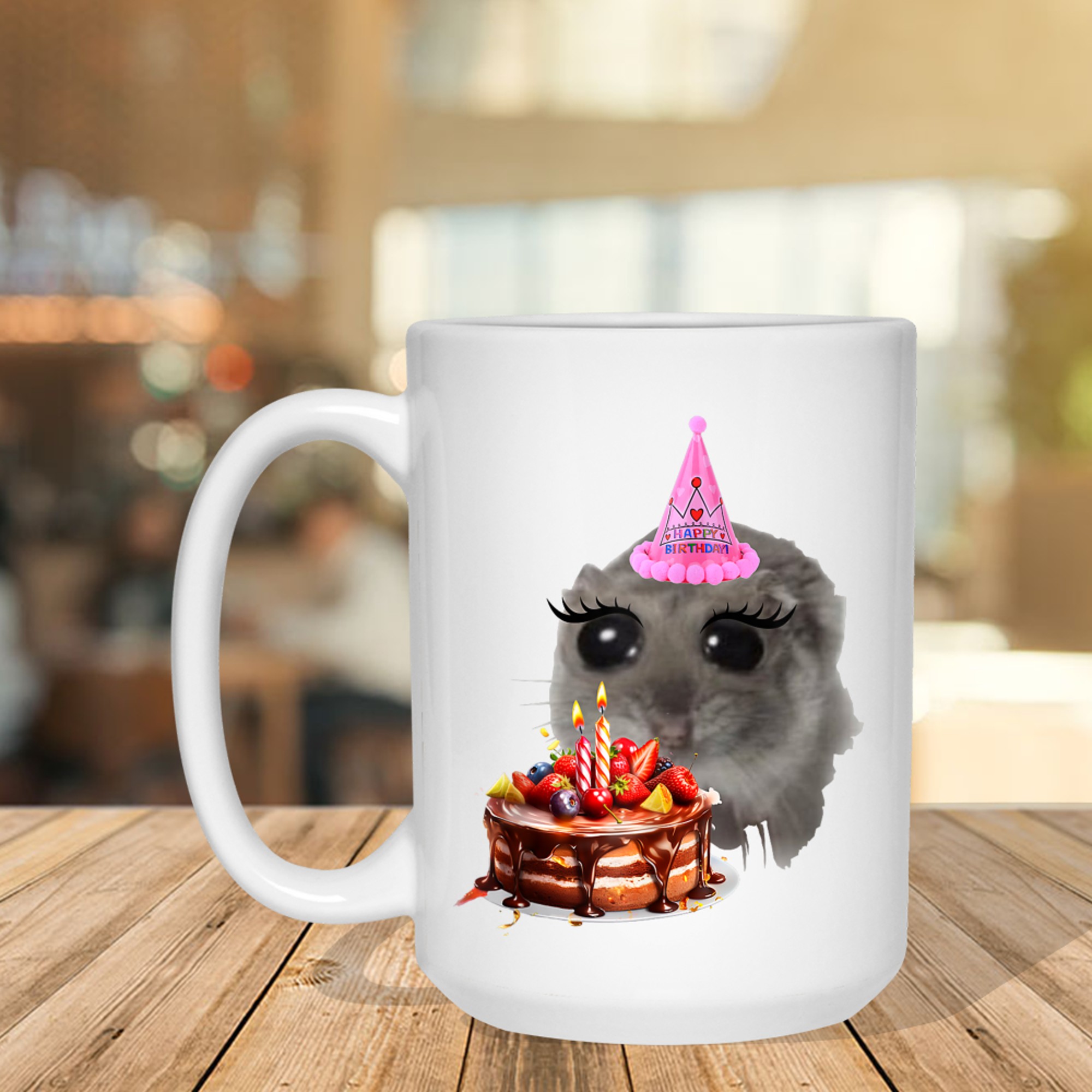 Birthday Sad Hamster Viral Social Media Meme Girly Hamster Mug