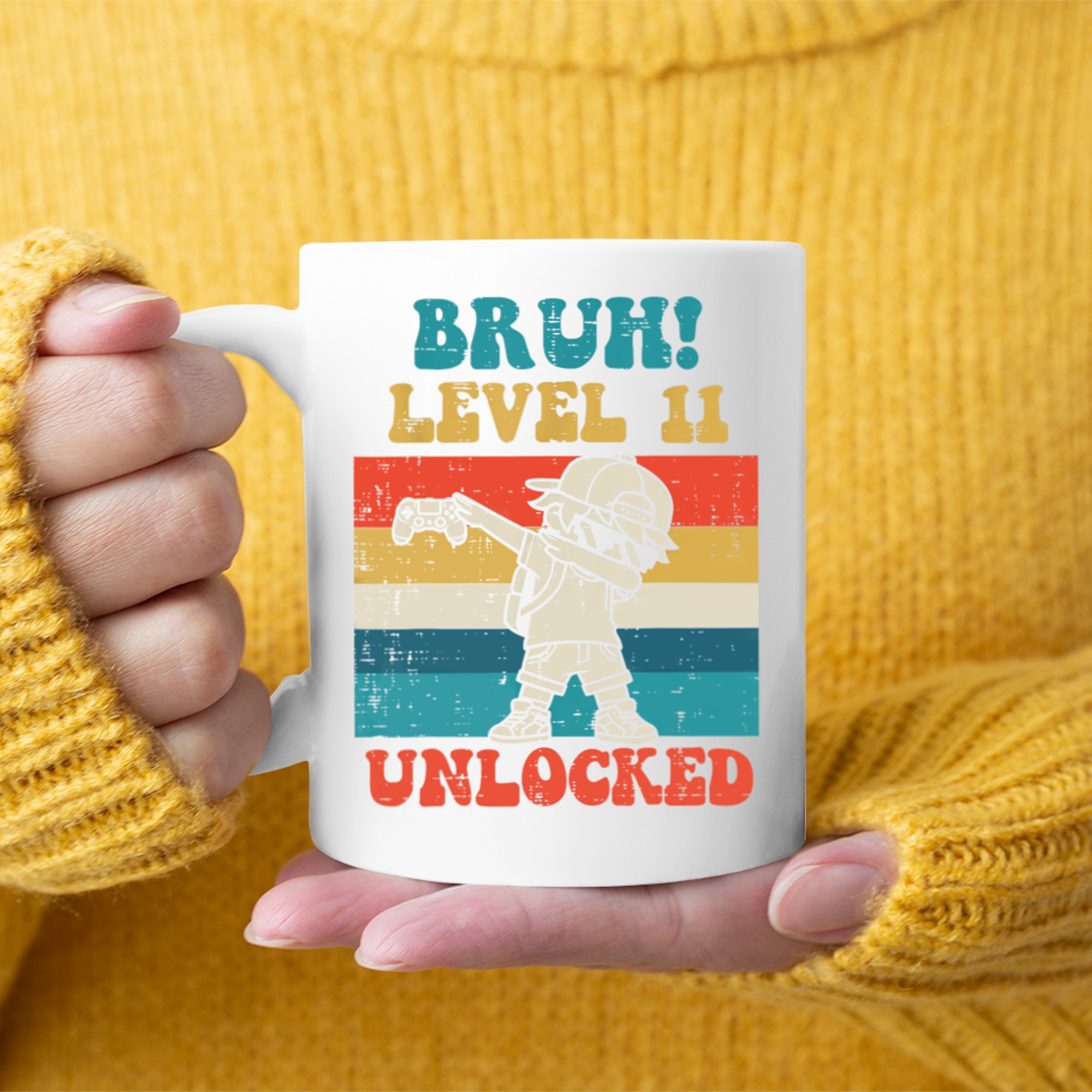 Bruh Level Unlocked Gamer Dab Retro 11th Birthday Boys Mug
