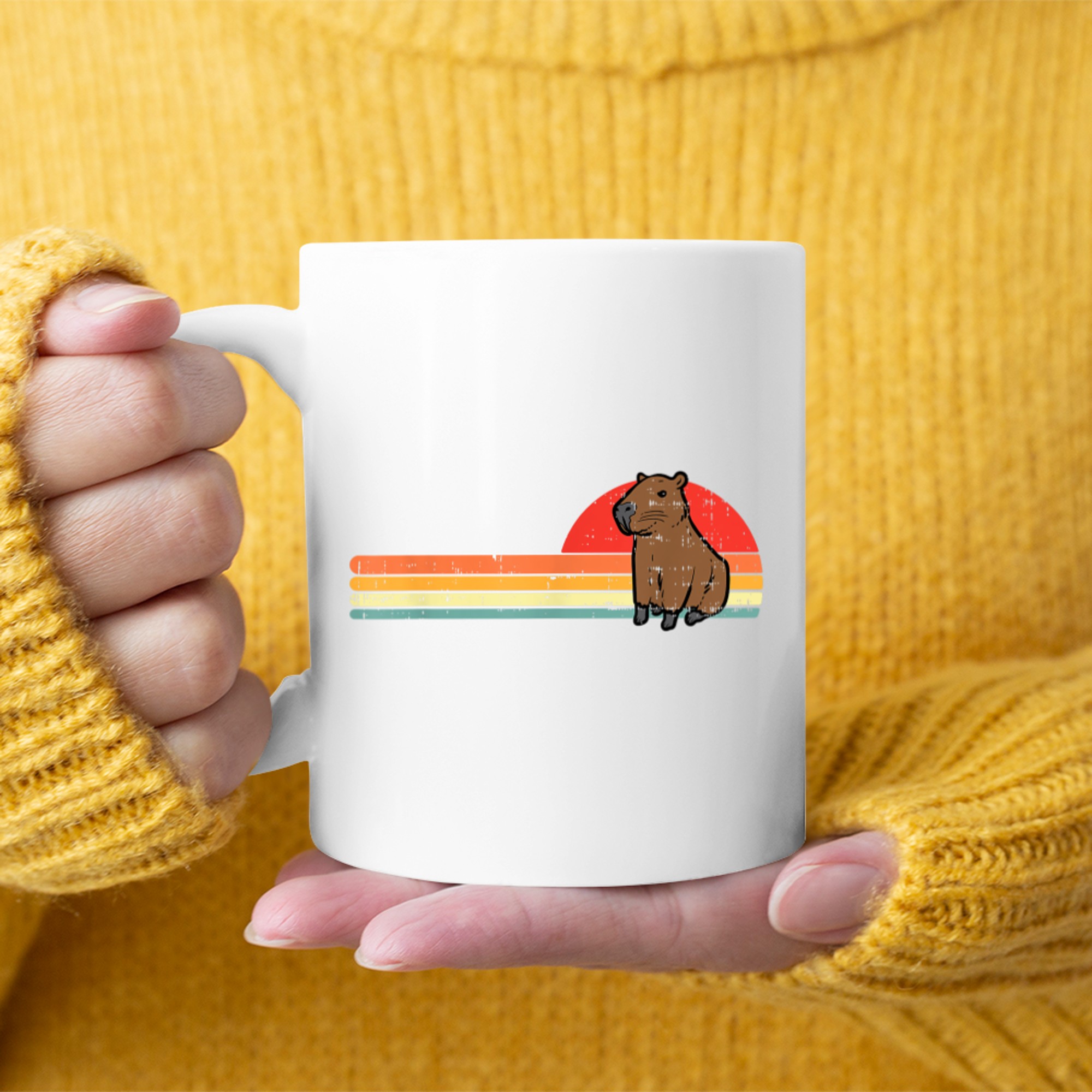 Capybara Chest Sunset Retro Capy Rodent Mug