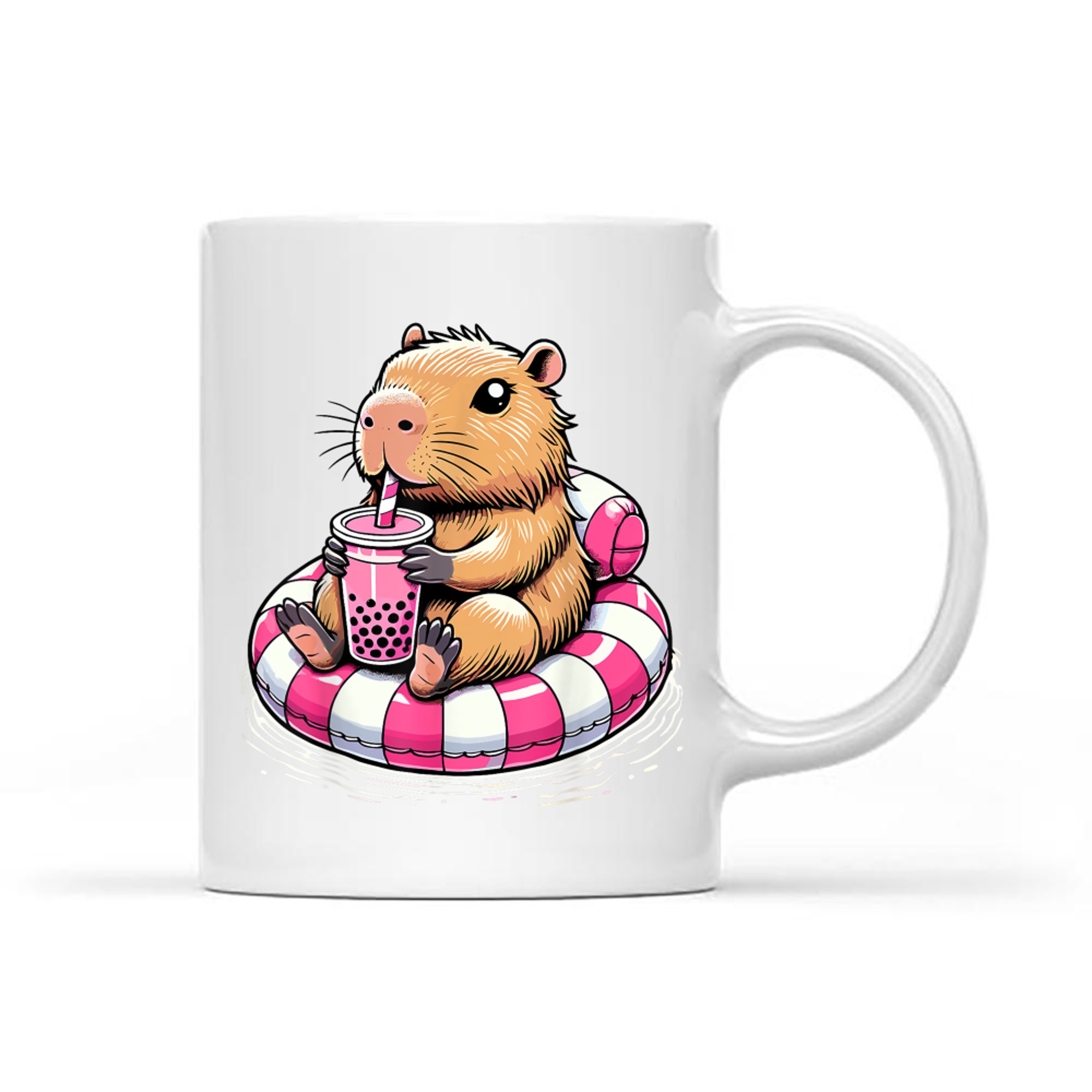 Capybara On Pool Float Drinking Bubble Tea Capybara Mug