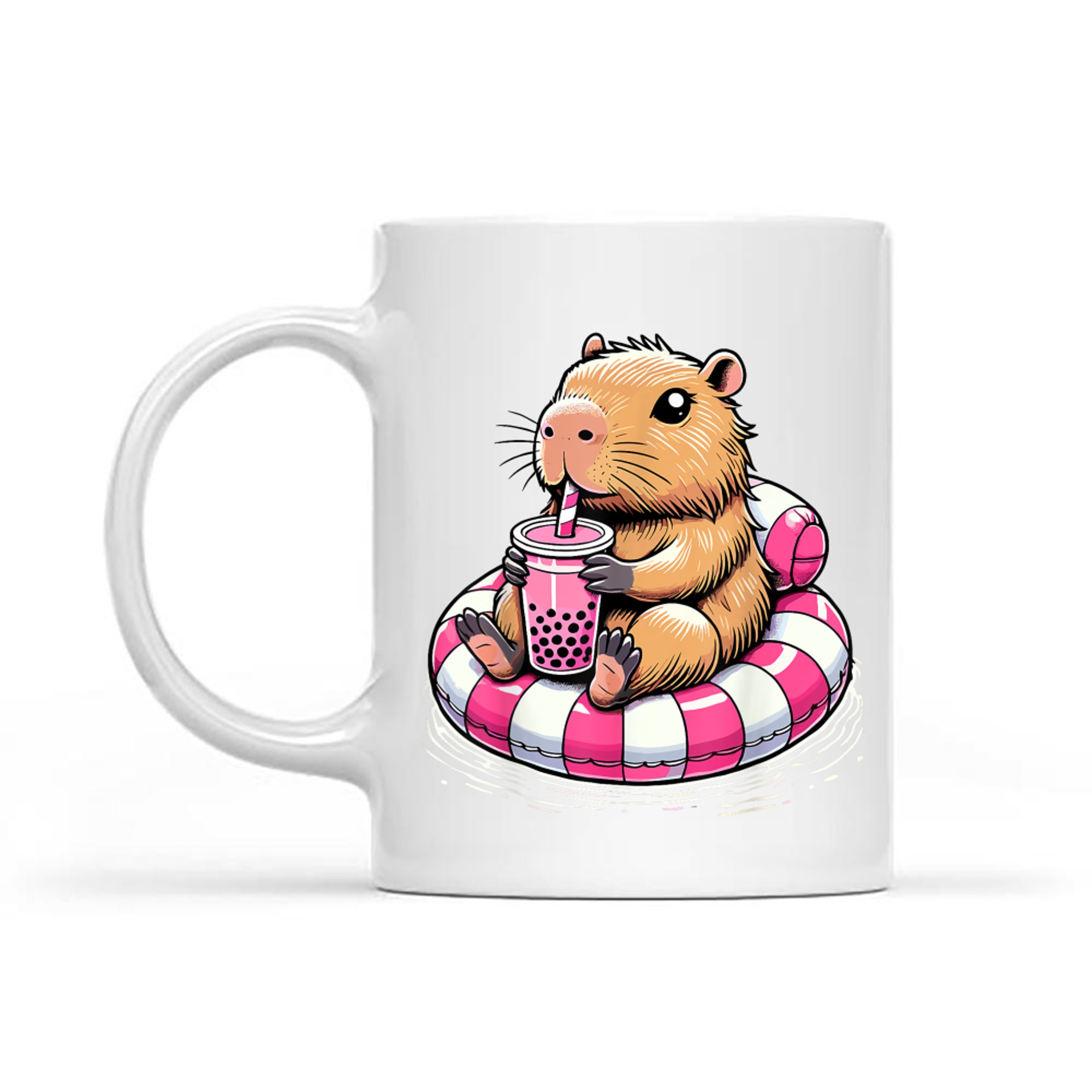 Capybara On Pool Float Drinking Bubble Tea Capybara Mug
