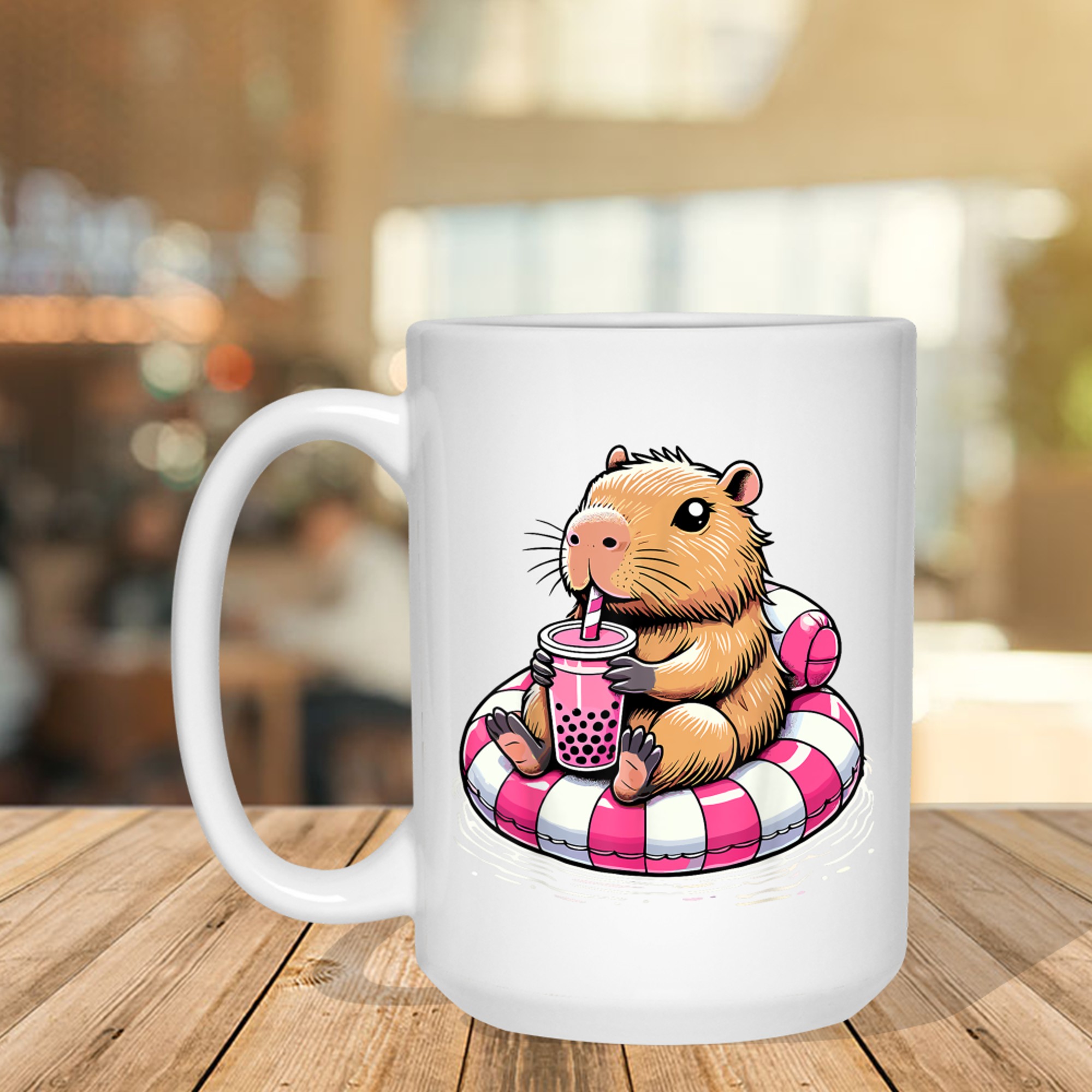 Capybara On Pool Float Drinking Bubble Tea Capybara Mug