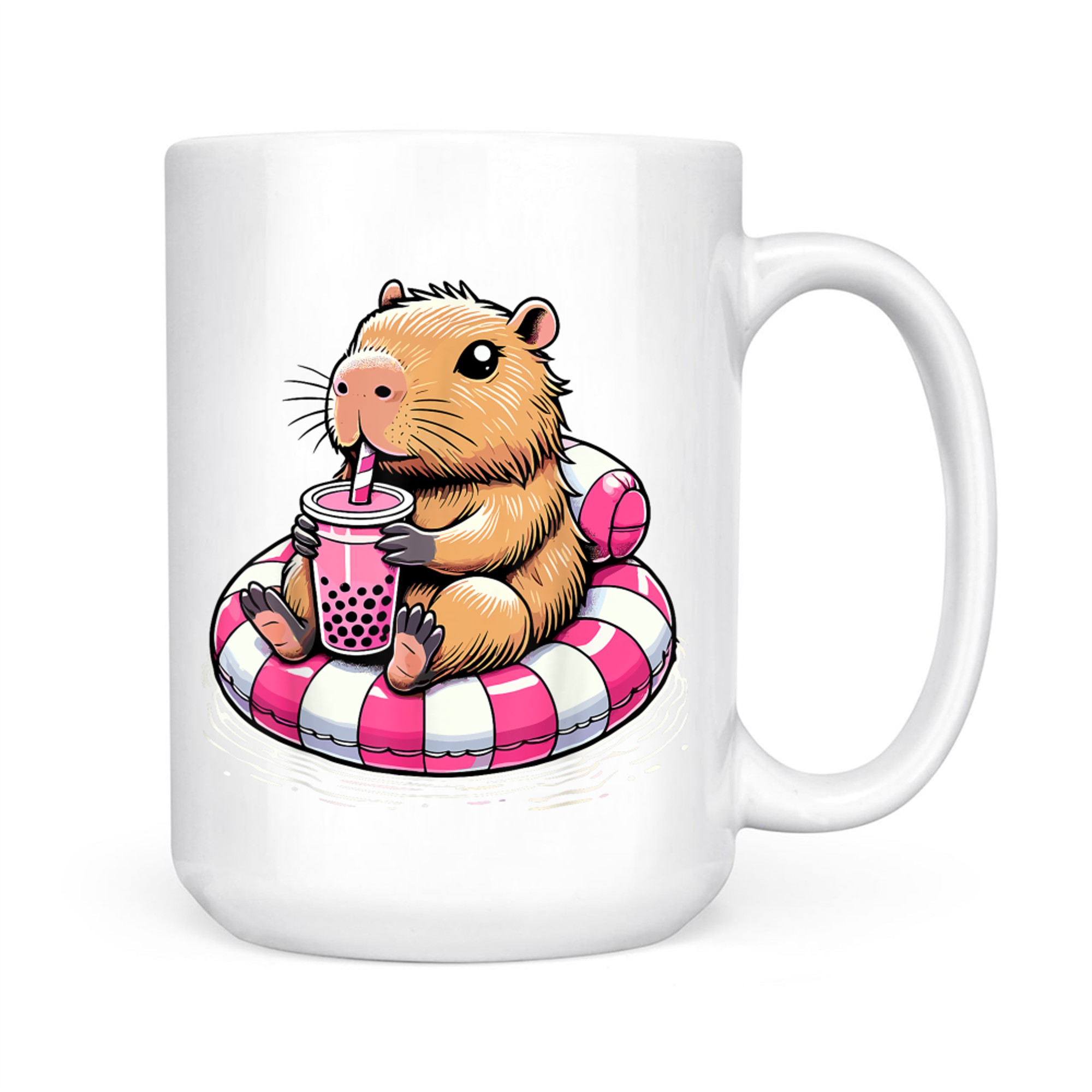 Capybara On Pool Float Drinking Bubble Tea Capybara Mug
