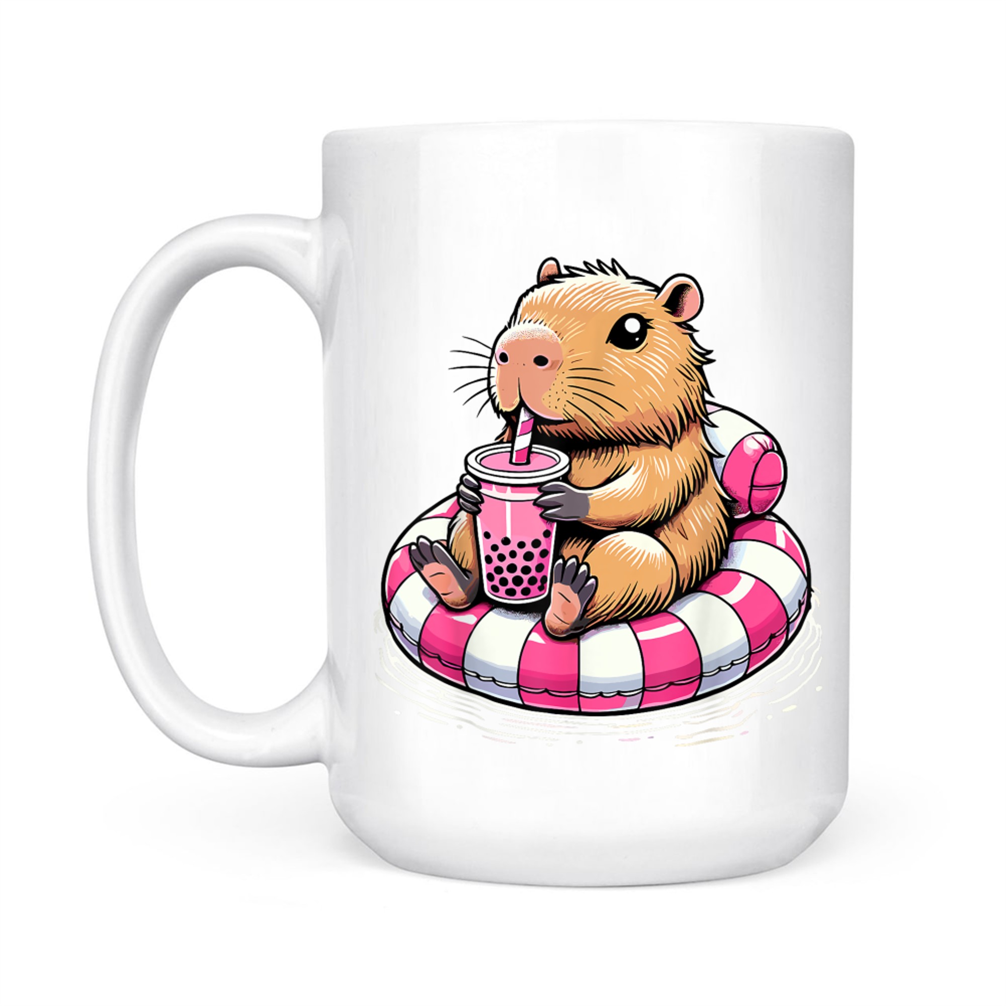 Capybara On Pool Float Drinking Bubble Tea Capybara Mug