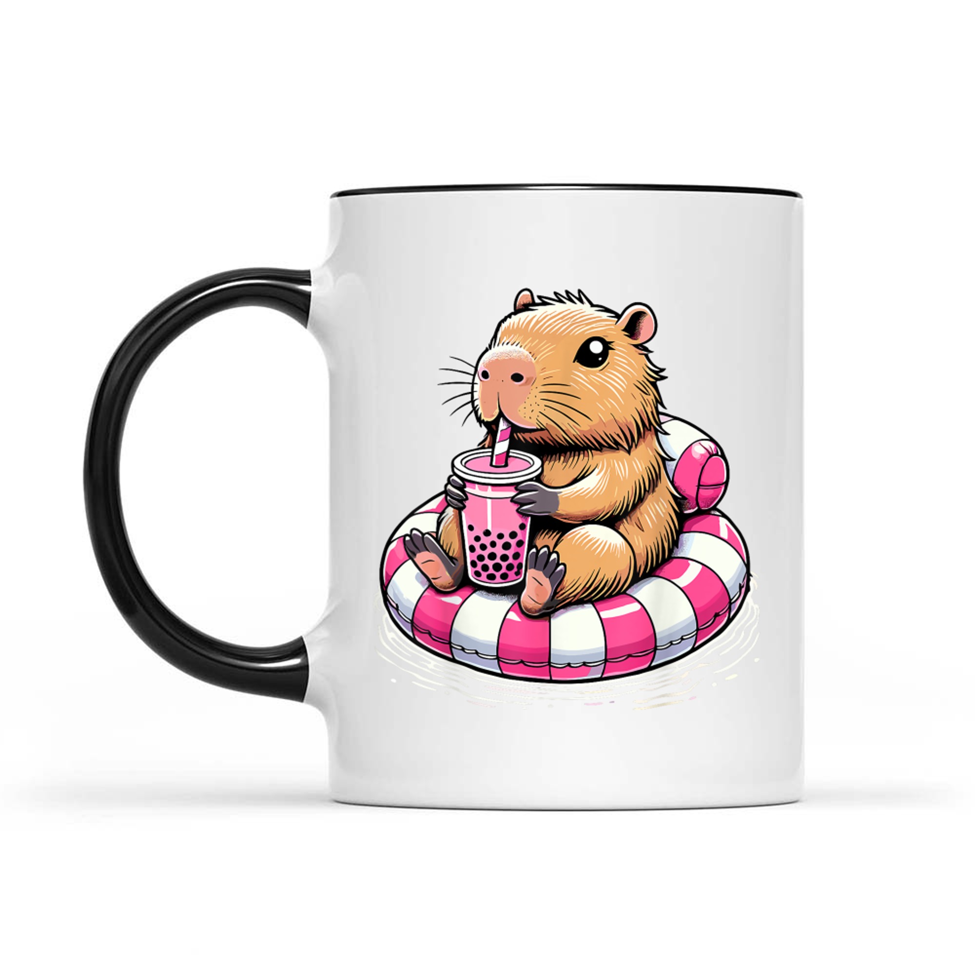 Capybara On Pool Float Drinking Bubble Tea Capybara Mug