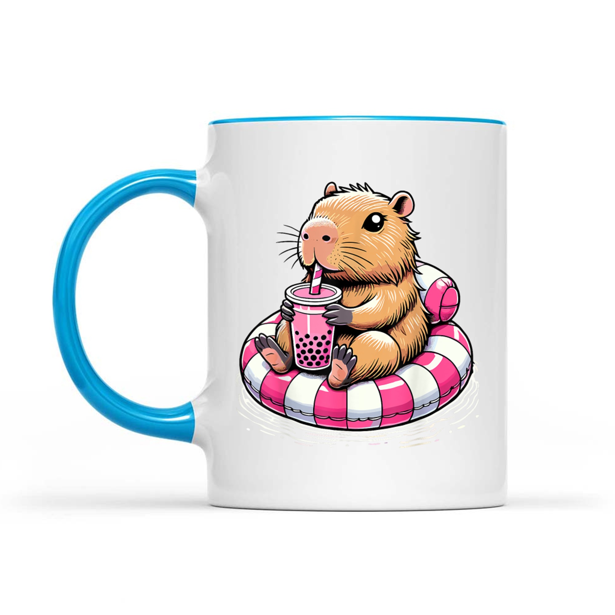 Capybara On Pool Float Drinking Bubble Tea Capybara Mug