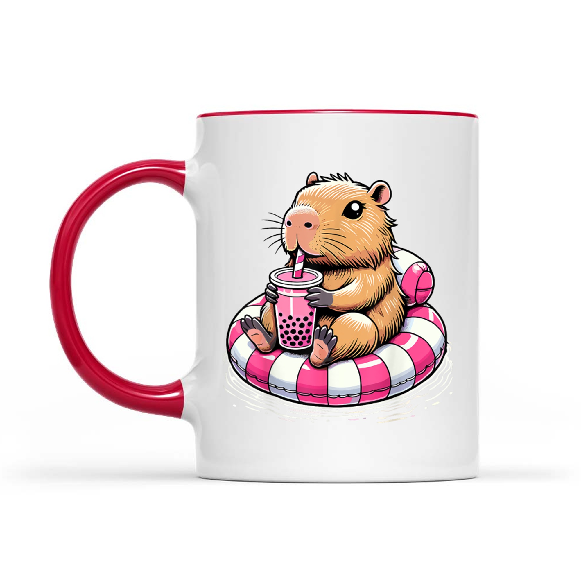 Capybara On Pool Float Drinking Bubble Tea Capybara Mug