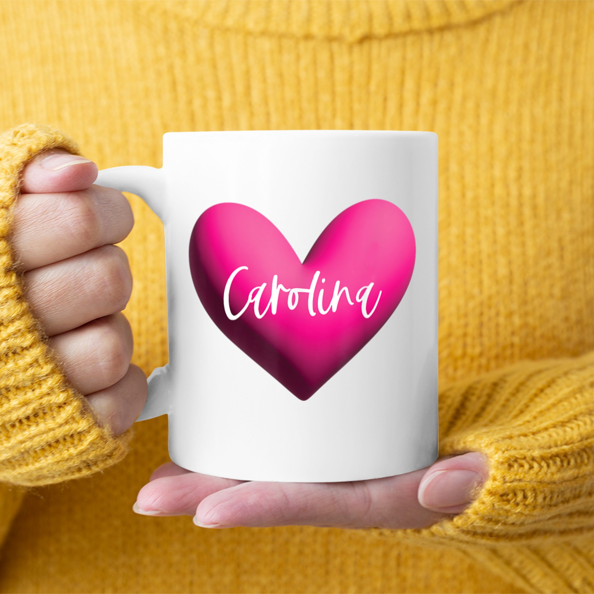 Carolina Pink Heart Personalized Name Gift for Women Girls Romantic Love Aesthetic Mug