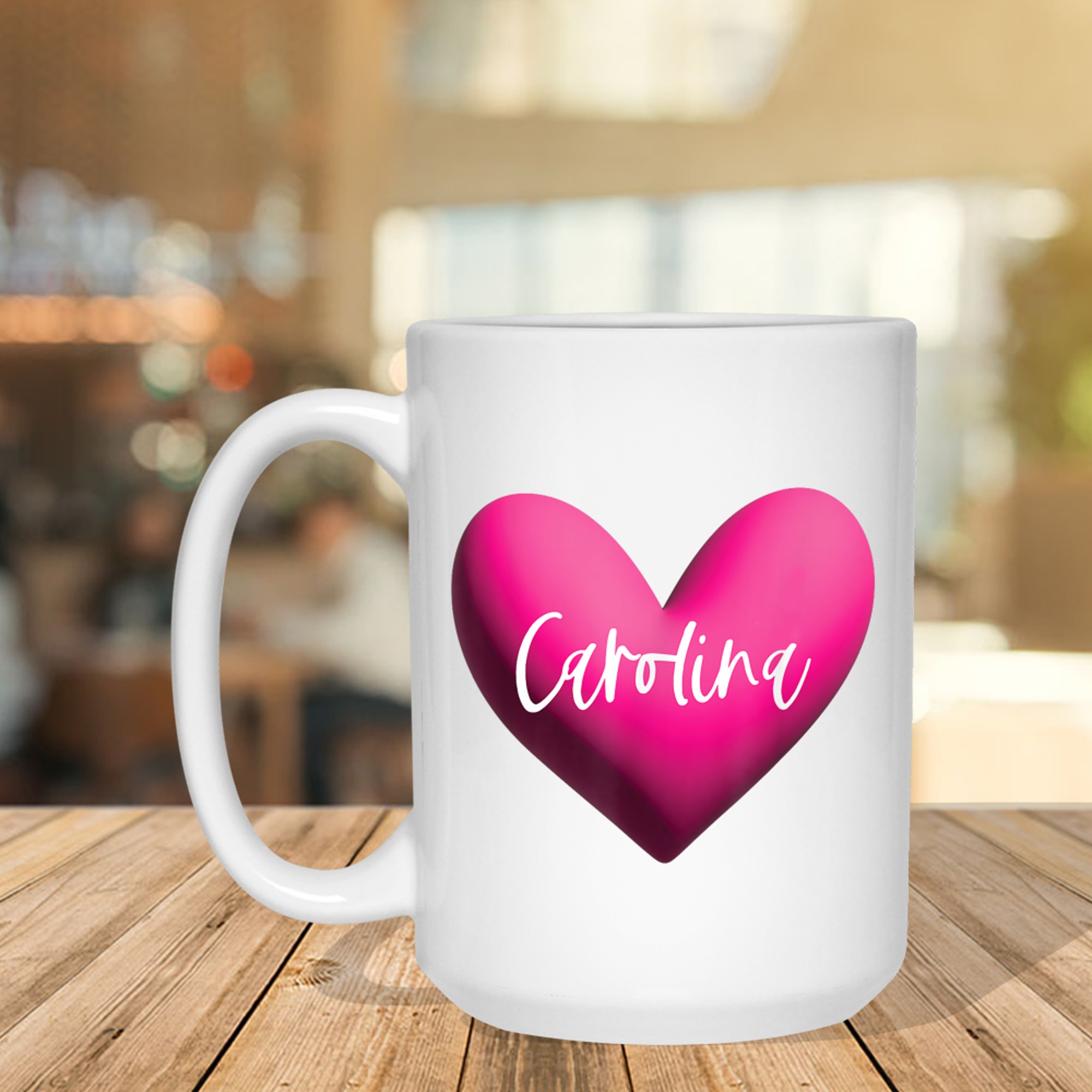 Carolina Pink Heart Personalized Name Gift for Women Girls Romantic Love Aesthetic Mug