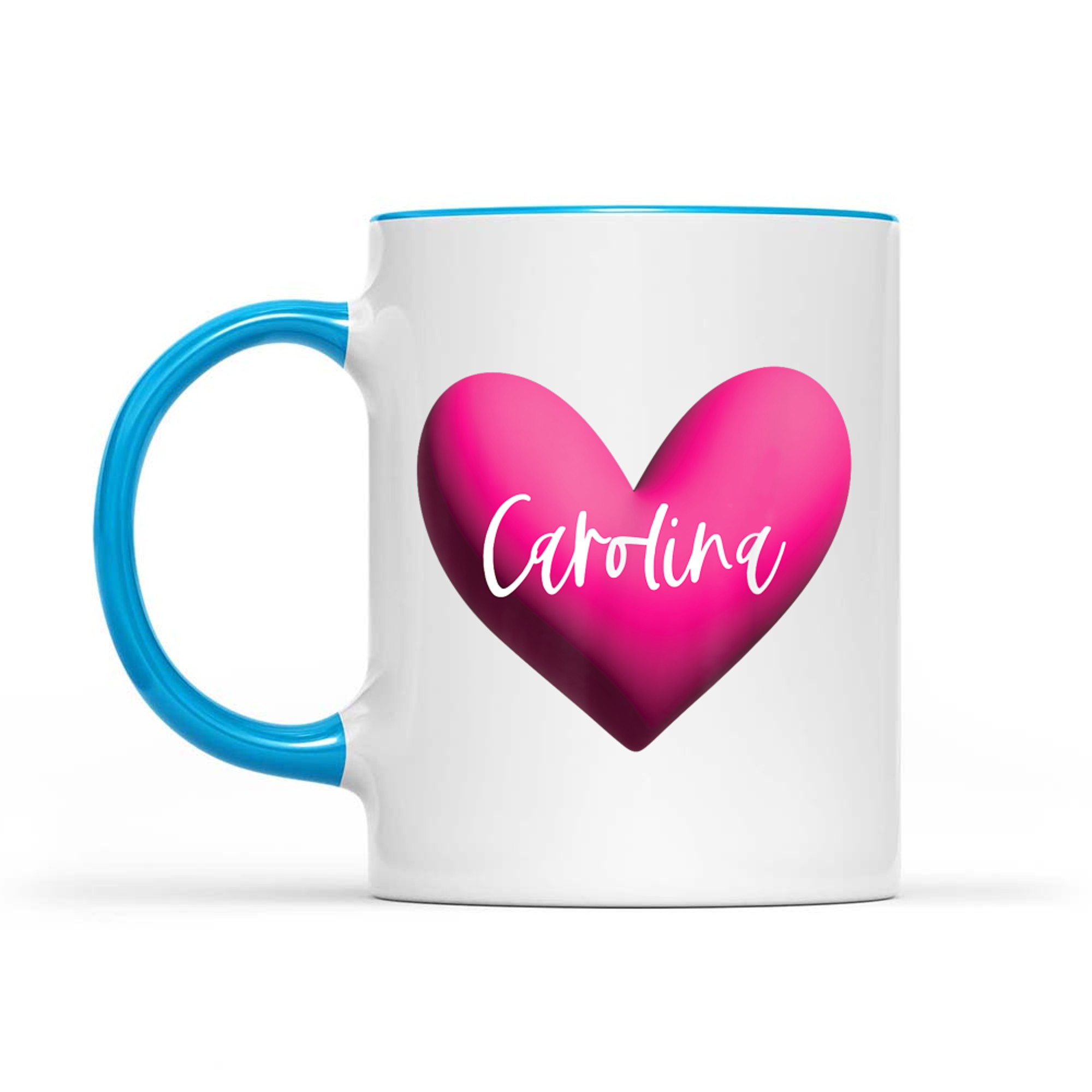 Carolina Pink Heart Personalized Name Gift for Women Girls Romantic Love Aesthetic Mug