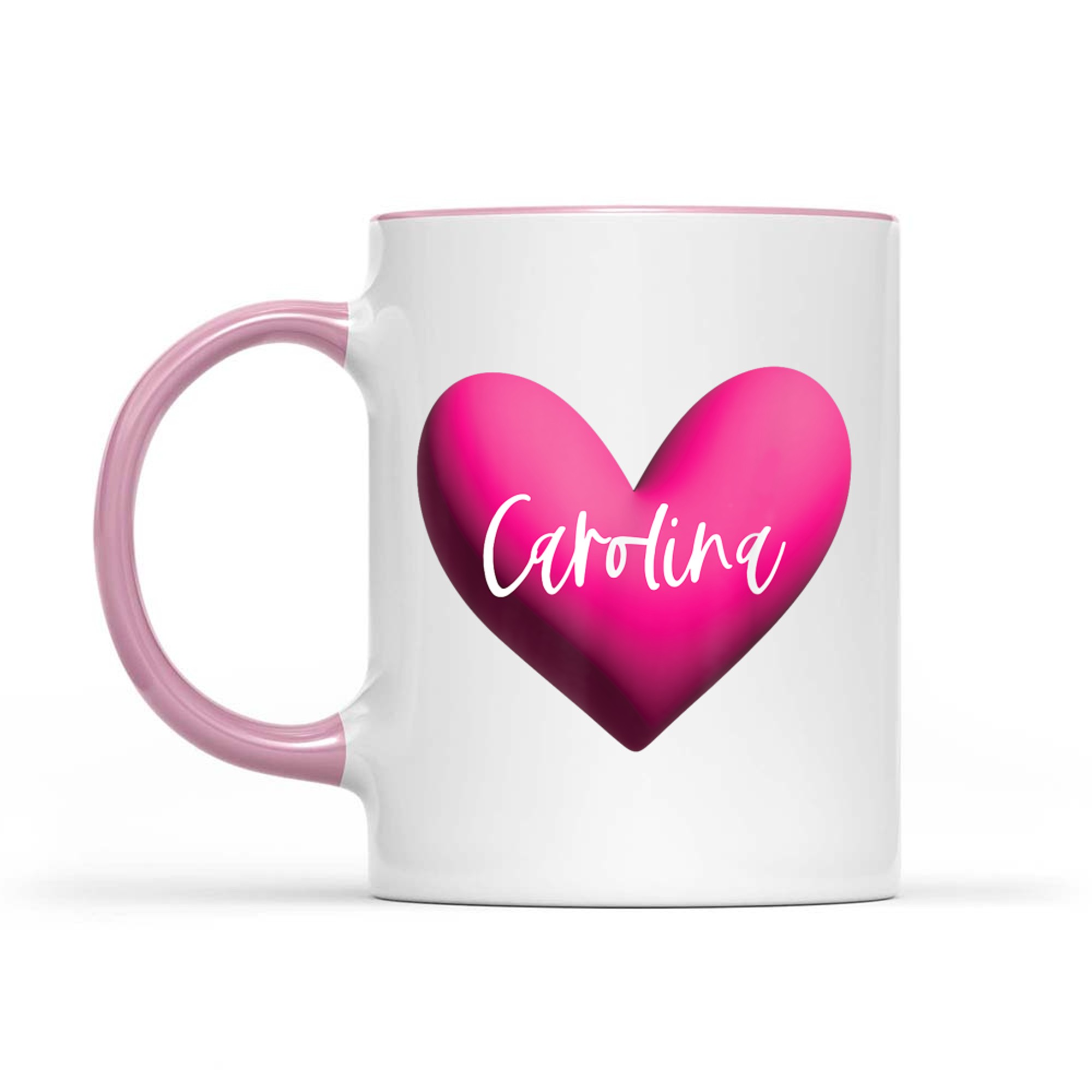 Carolina Pink Heart Personalized Name Gift for Women Girls Romantic Love Aesthetic Mug