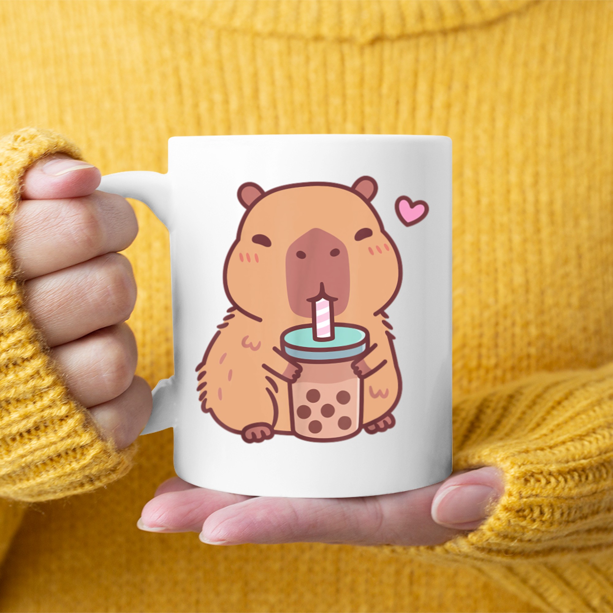 Cute Capybara Kawaii Anime Drinking Bubble Tea Lover Mug
