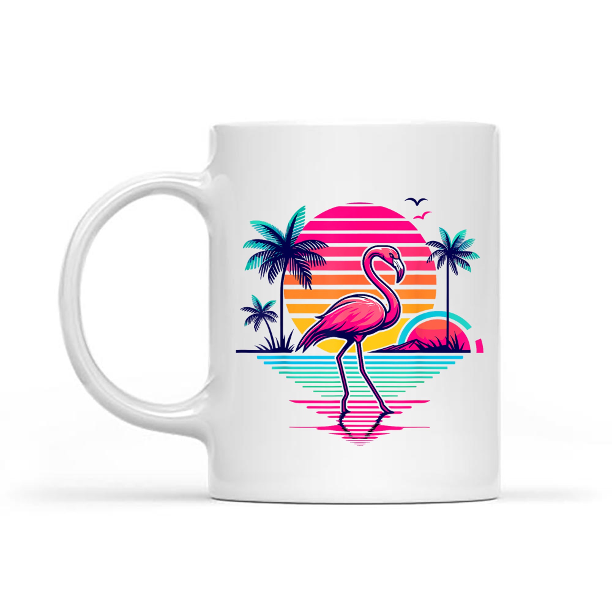 Flamingo Beach Summer Palm Trees Tropical Summer Mug