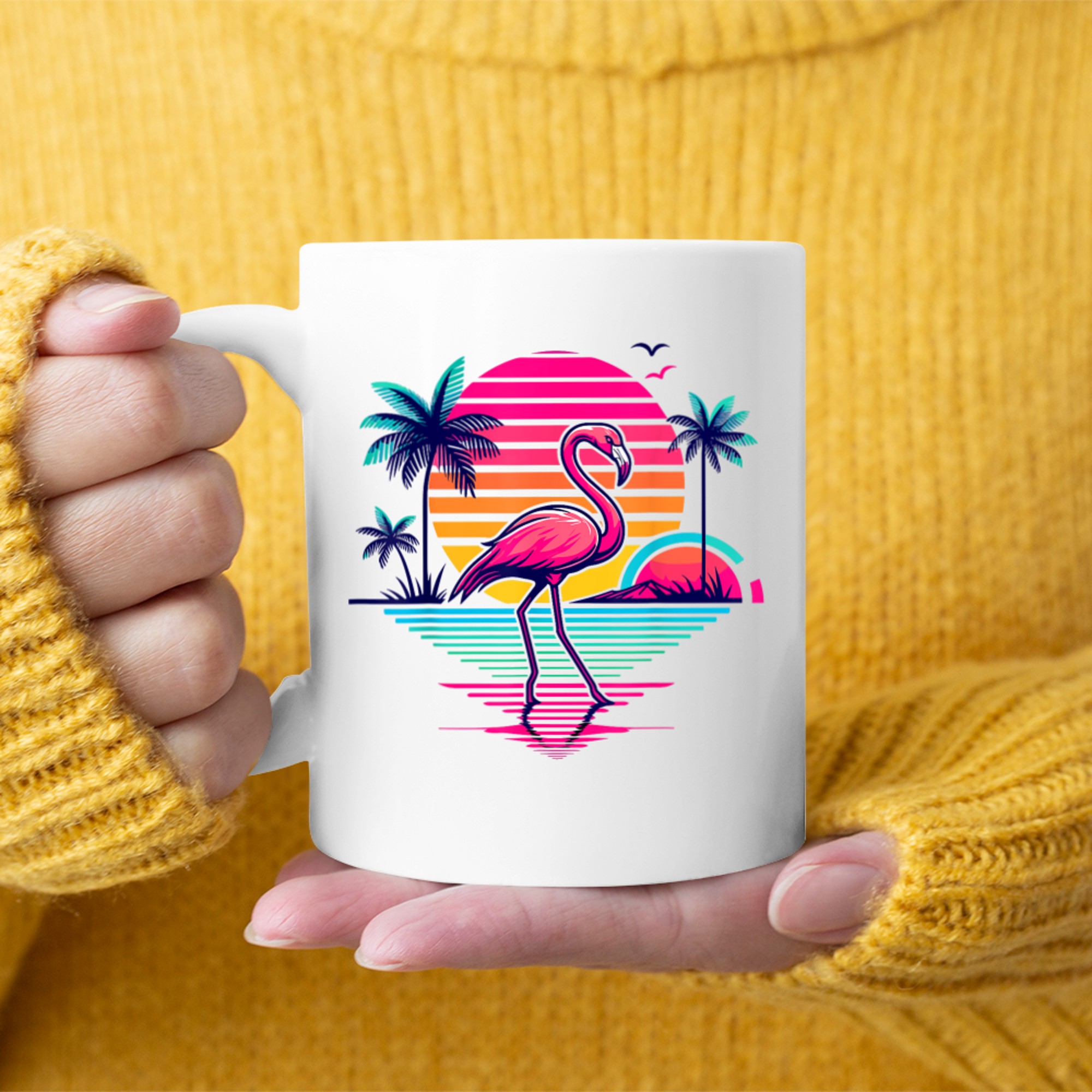 Flamingo Beach Summer Palm Trees Tropical Summer Mug