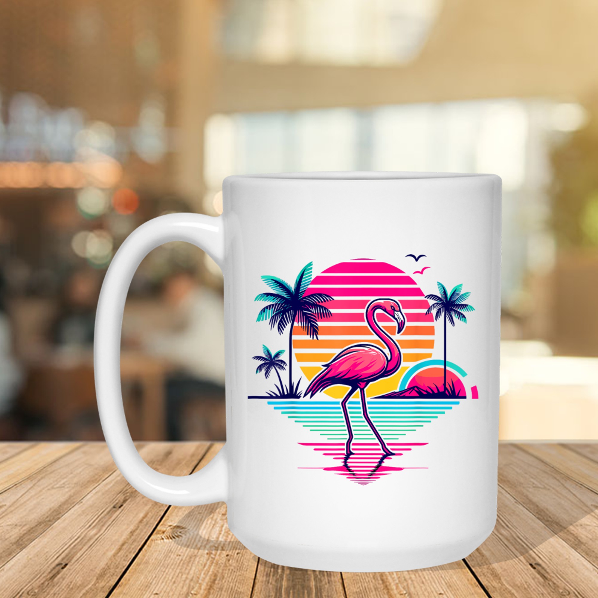 Flamingo Beach Summer Palm Trees Tropical Summer Mug