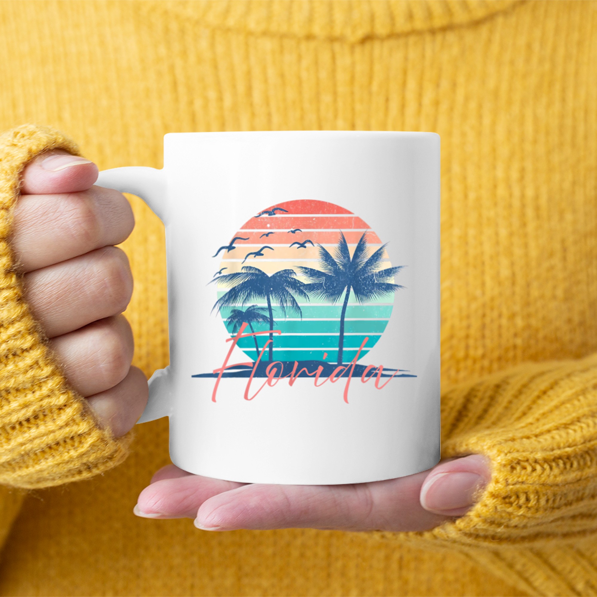 Florida Vintage Summer Vibes Beach Sunset Retro Palm Tree  Mug
