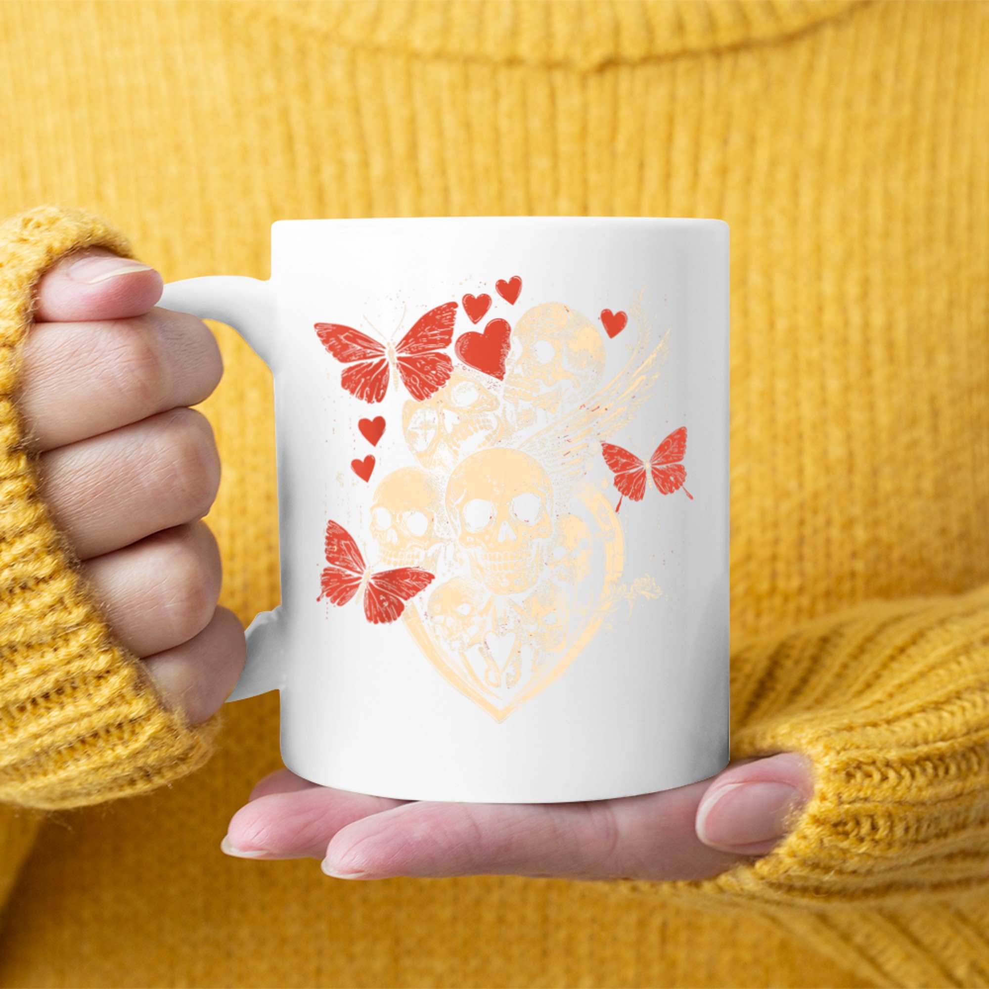 Grunge Gothic Skulls Butterflies Hearts Style Skull Mug