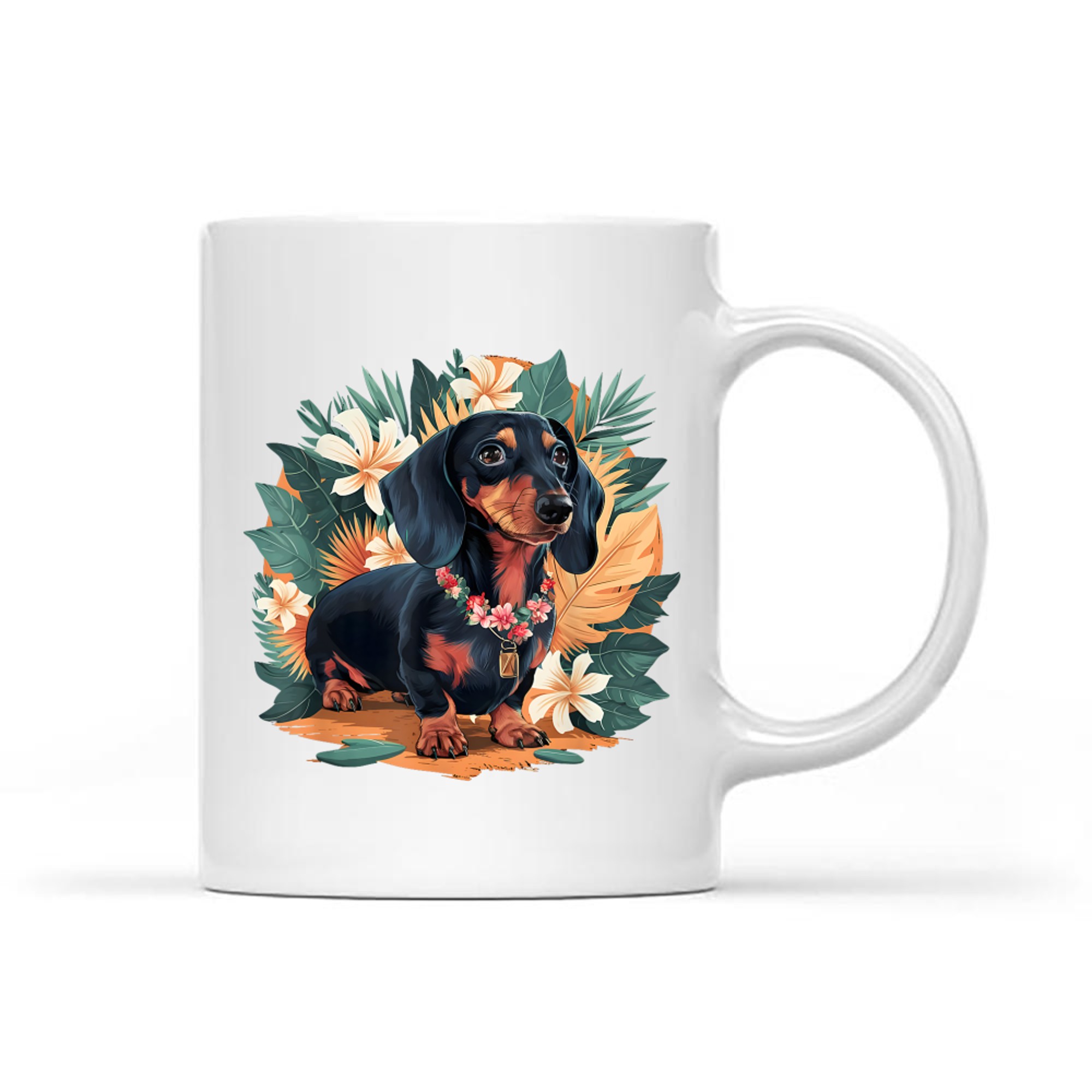 Hawaiian Dachshund Dog Retro Style Floral Summer Vacation Mug