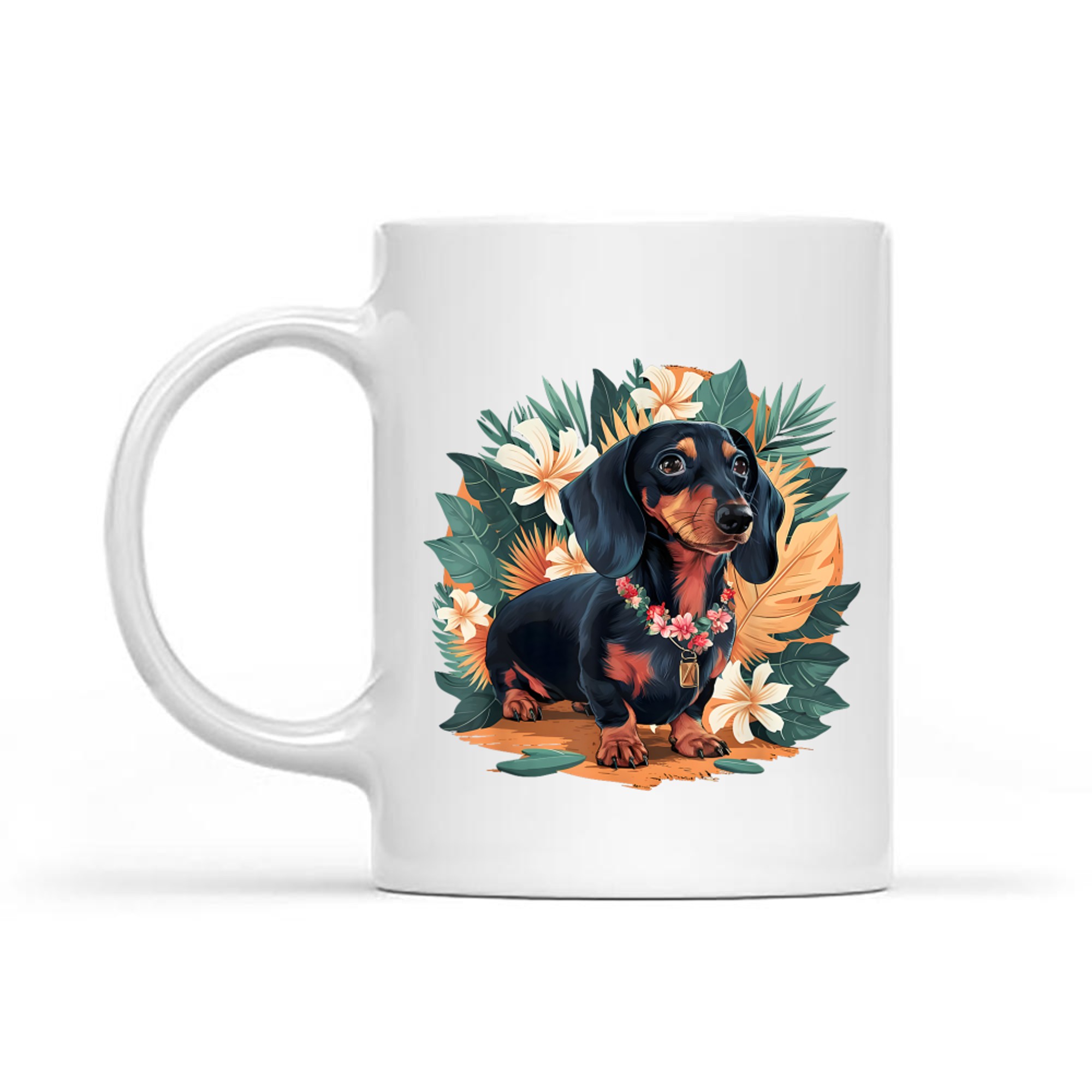 Hawaiian Dachshund Dog Retro Style Floral Summer Vacation Mug