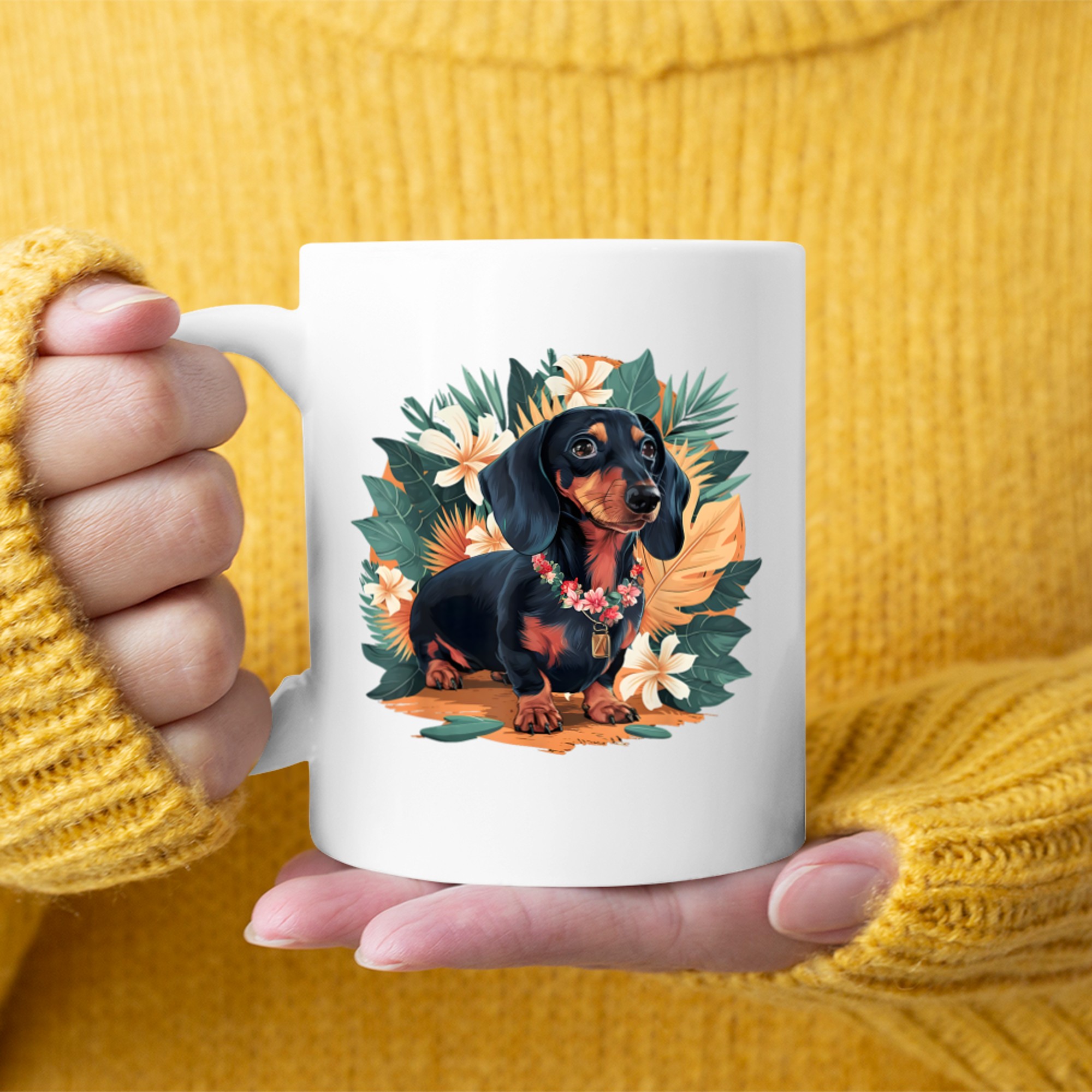Hawaiian Dachshund Dog Retro Style Floral Summer Vacation Mug
