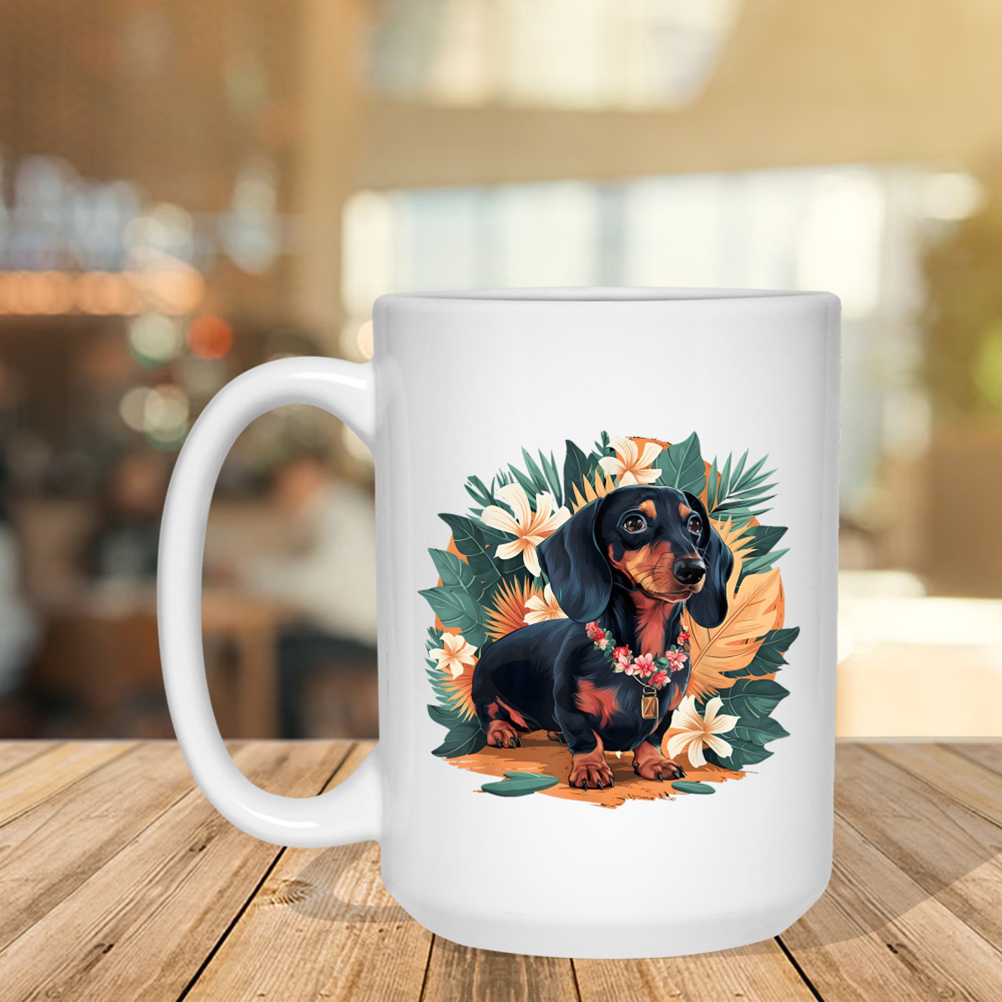 Hawaiian Dachshund Dog Retro Style Floral Summer Vacation Mug