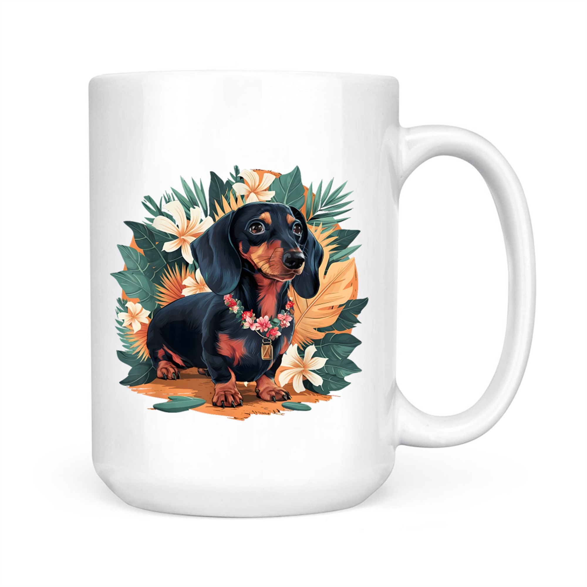 Hawaiian Dachshund Dog Retro Style Floral Summer Vacation Mug
