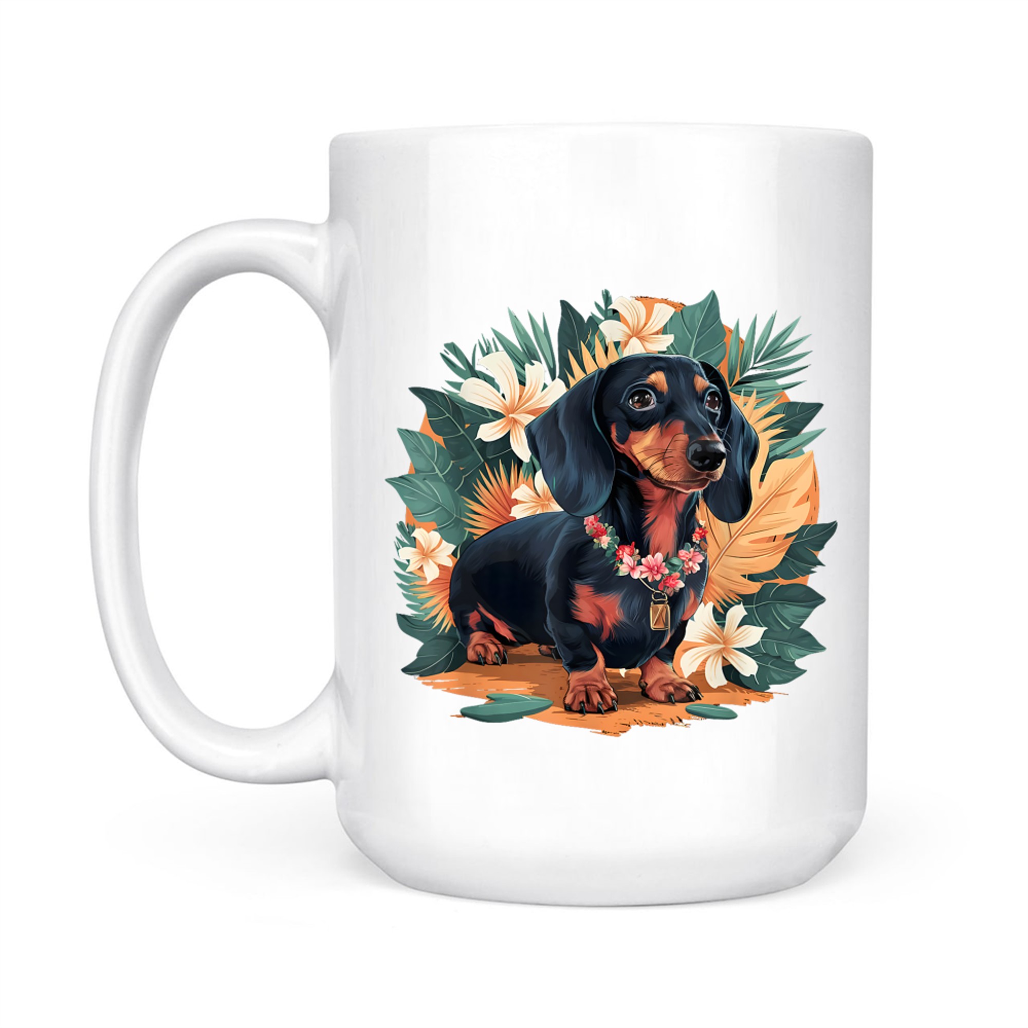 Hawaiian Dachshund Dog Retro Style Floral Summer Vacation Mug