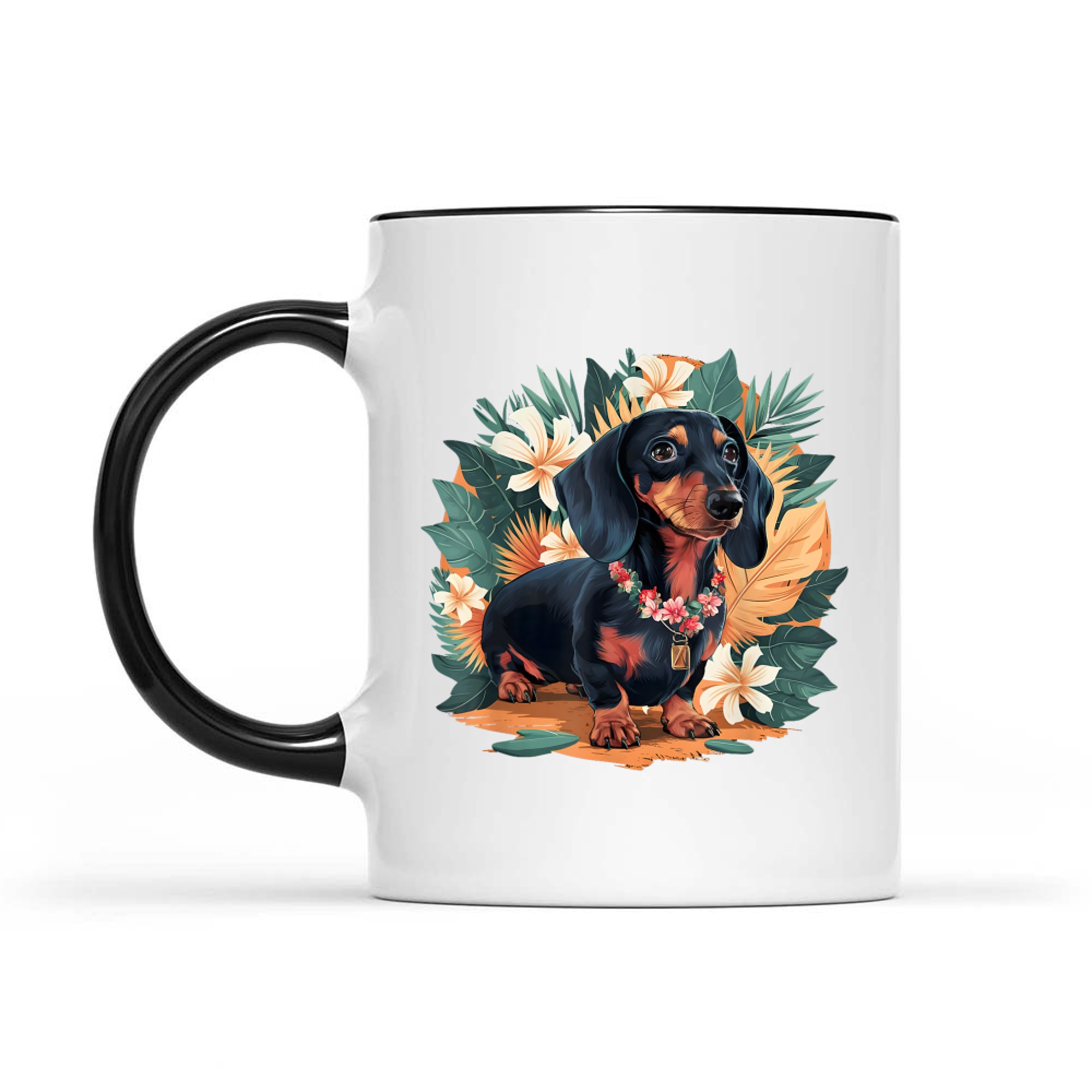 Hawaiian Dachshund Dog Retro Style Floral Summer Vacation Mug