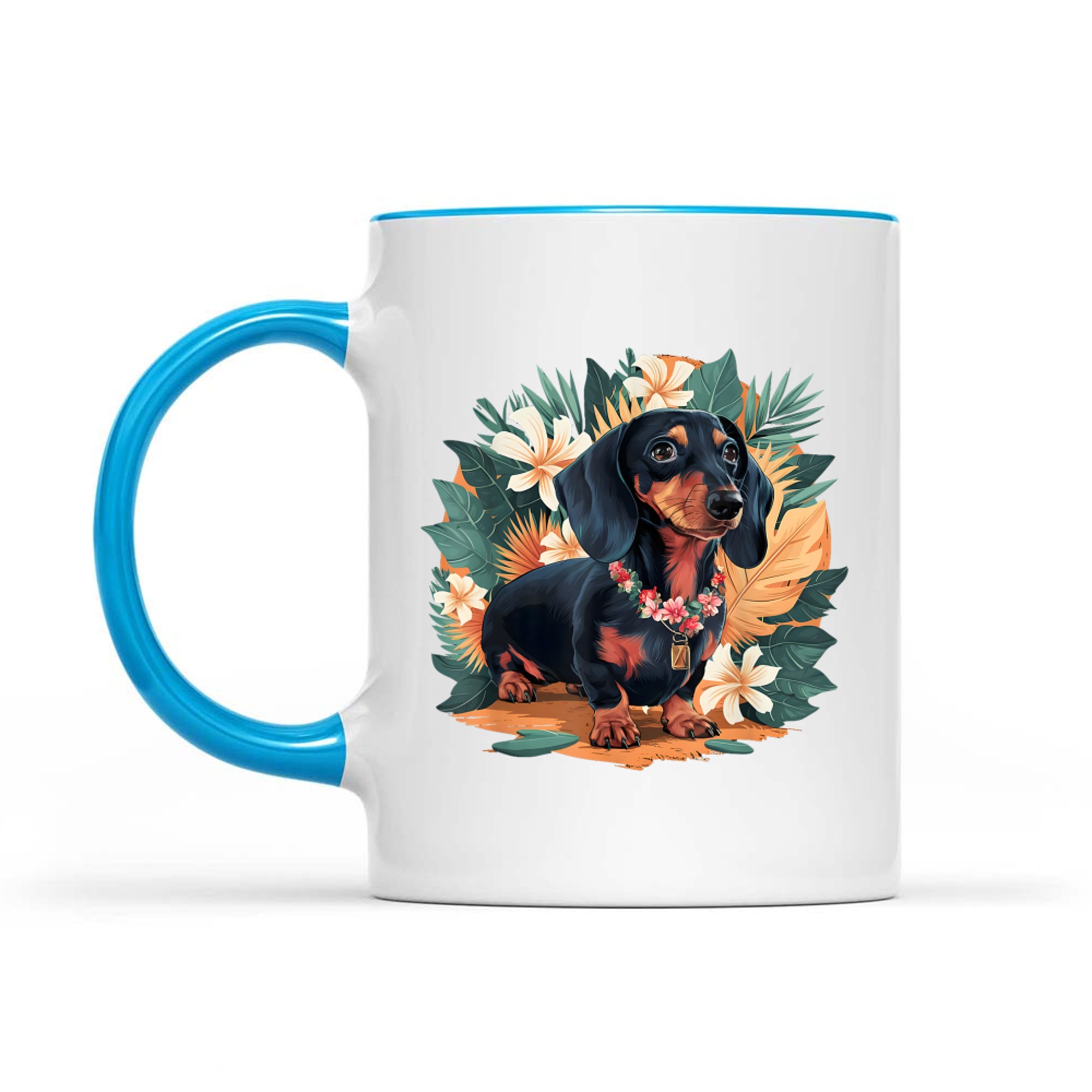 Hawaiian Dachshund Dog Retro Style Floral Summer Vacation Mug