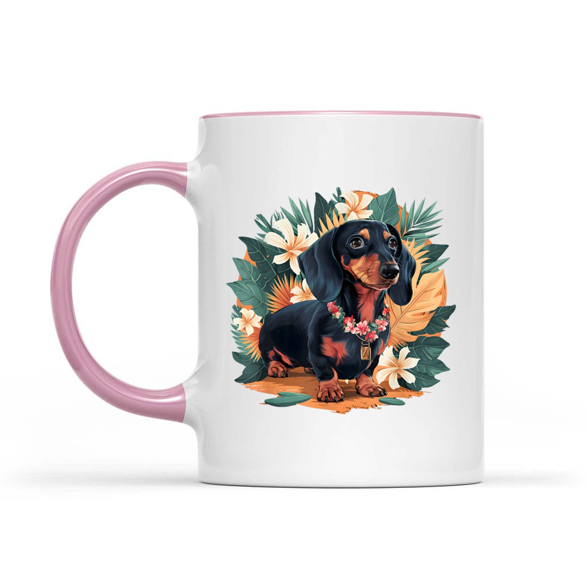 Hawaiian Dachshund Dog Retro Style Floral Summer Vacation Mug