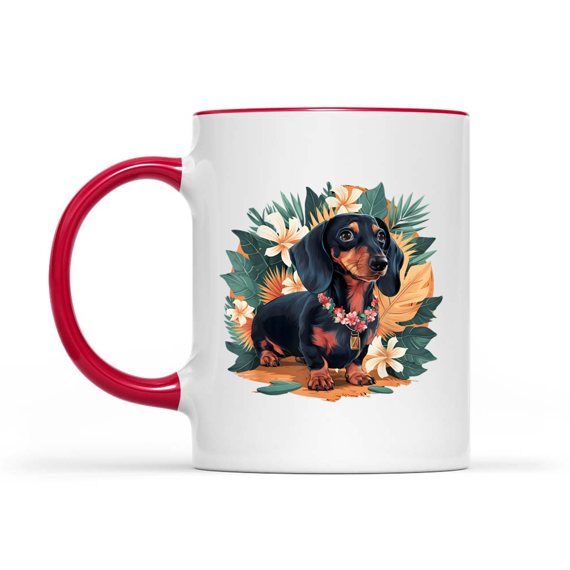 Hawaiian Dachshund Dog Retro Style Floral Summer Vacation Mug