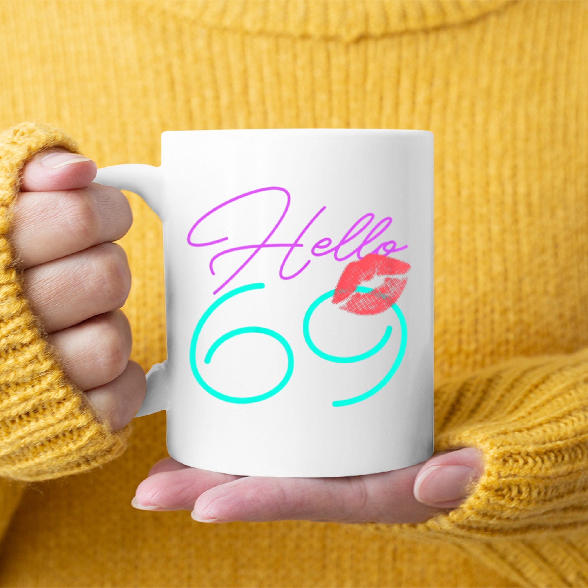 Hello Kiss Funny Purple Birthday Mug