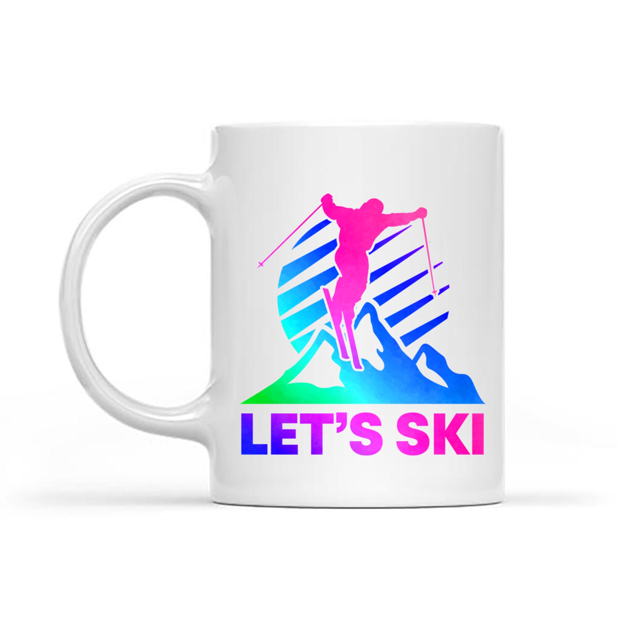 Let's Ski Vintage 80s 90s Skiing Outfit Colorful Winter Sports Mug