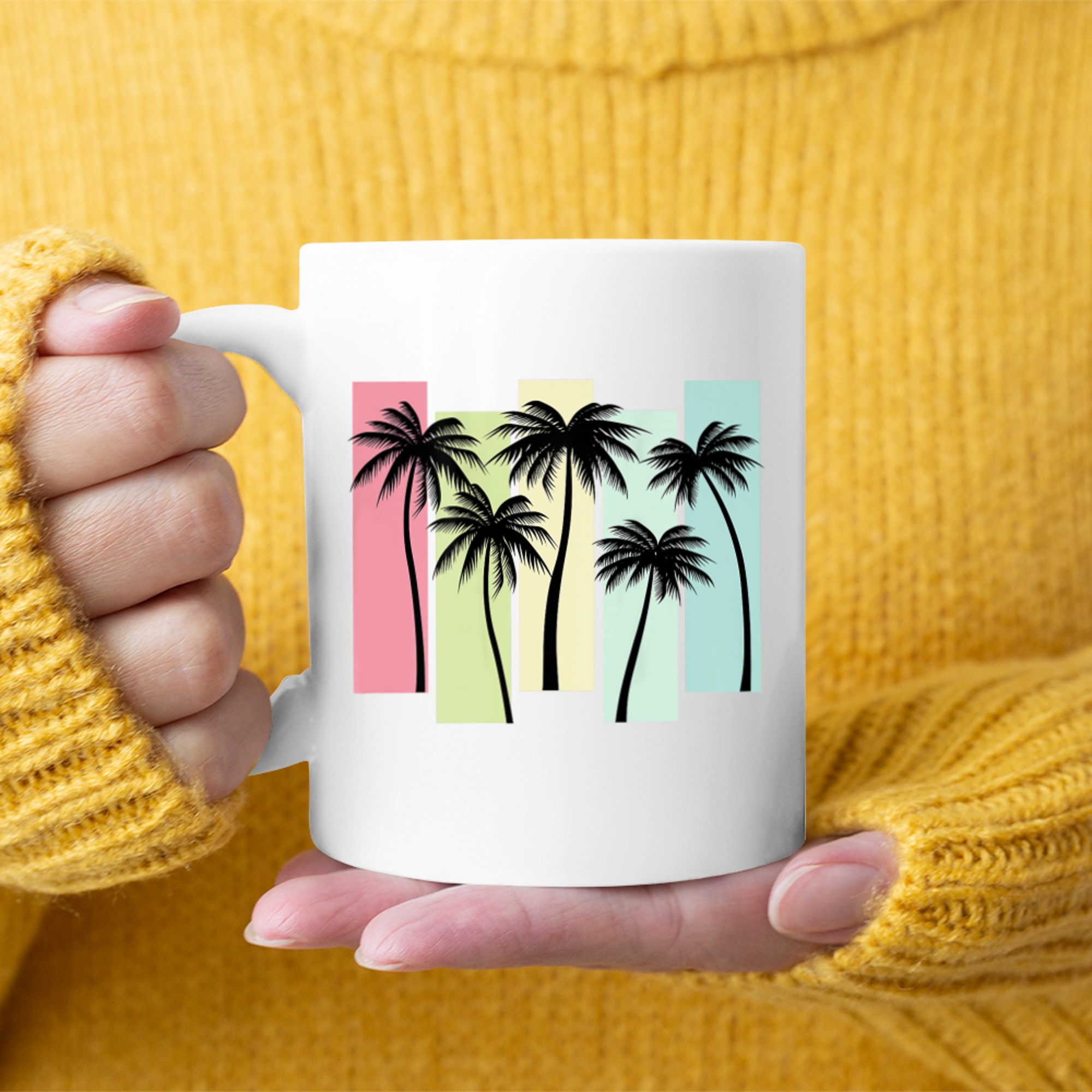 On Back Retro Art Deco Summer Vacation Tropical Palm Trees Mug