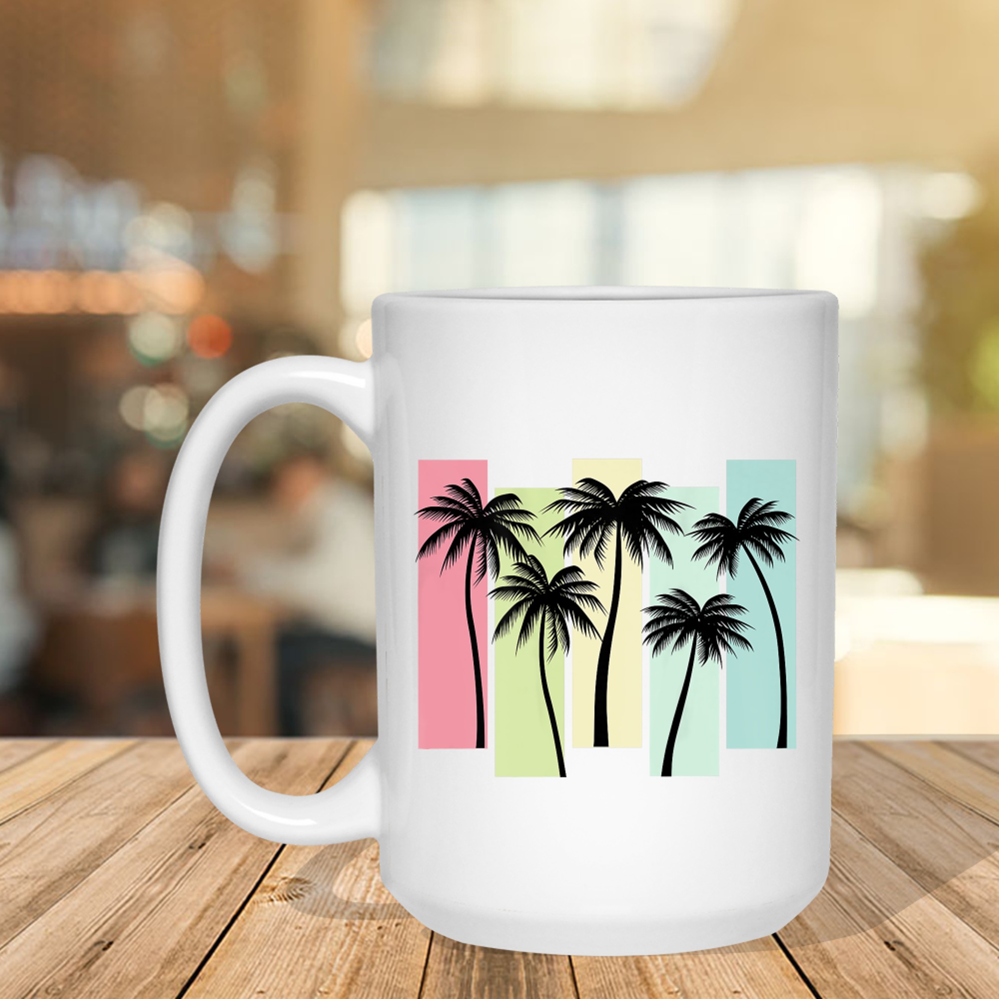On Back Retro Art Deco Summer Vacation Tropical Palm Trees Mug