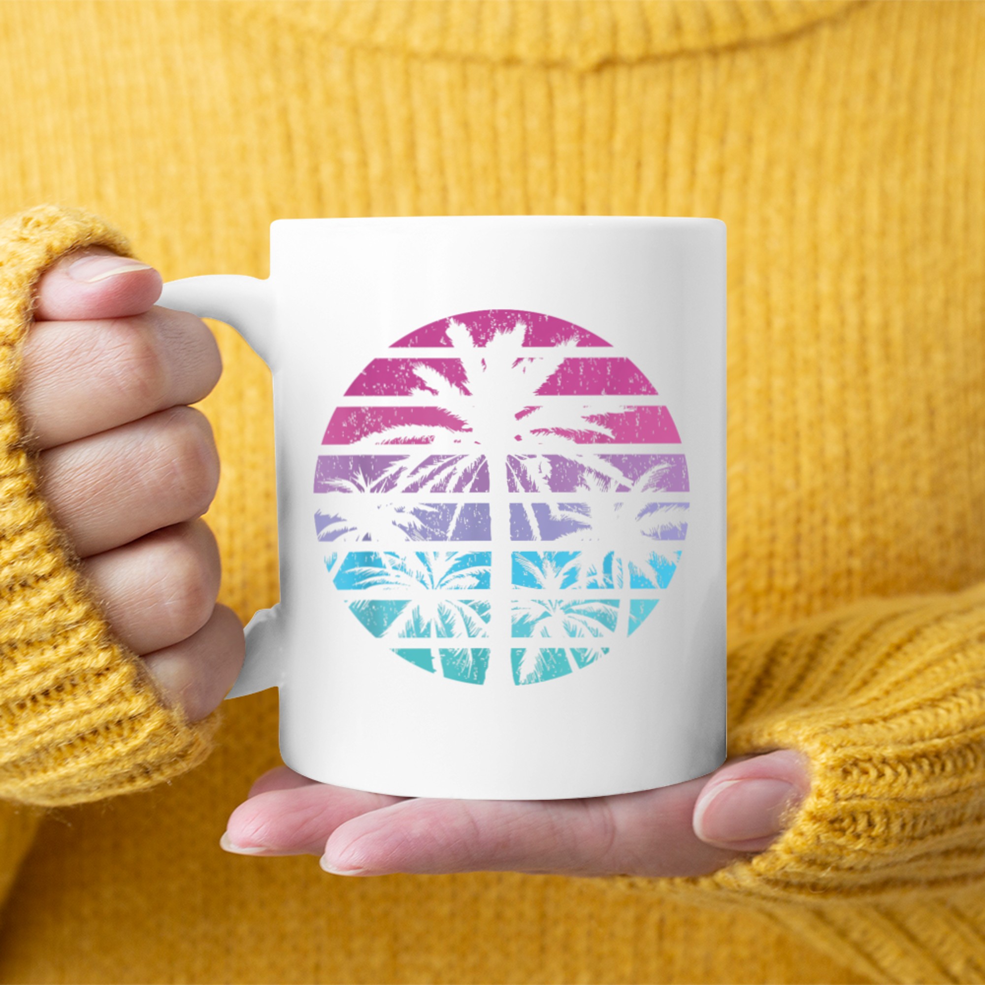 Palm Tree Retro Sunset Summer Beach Vintage Tropical Mug