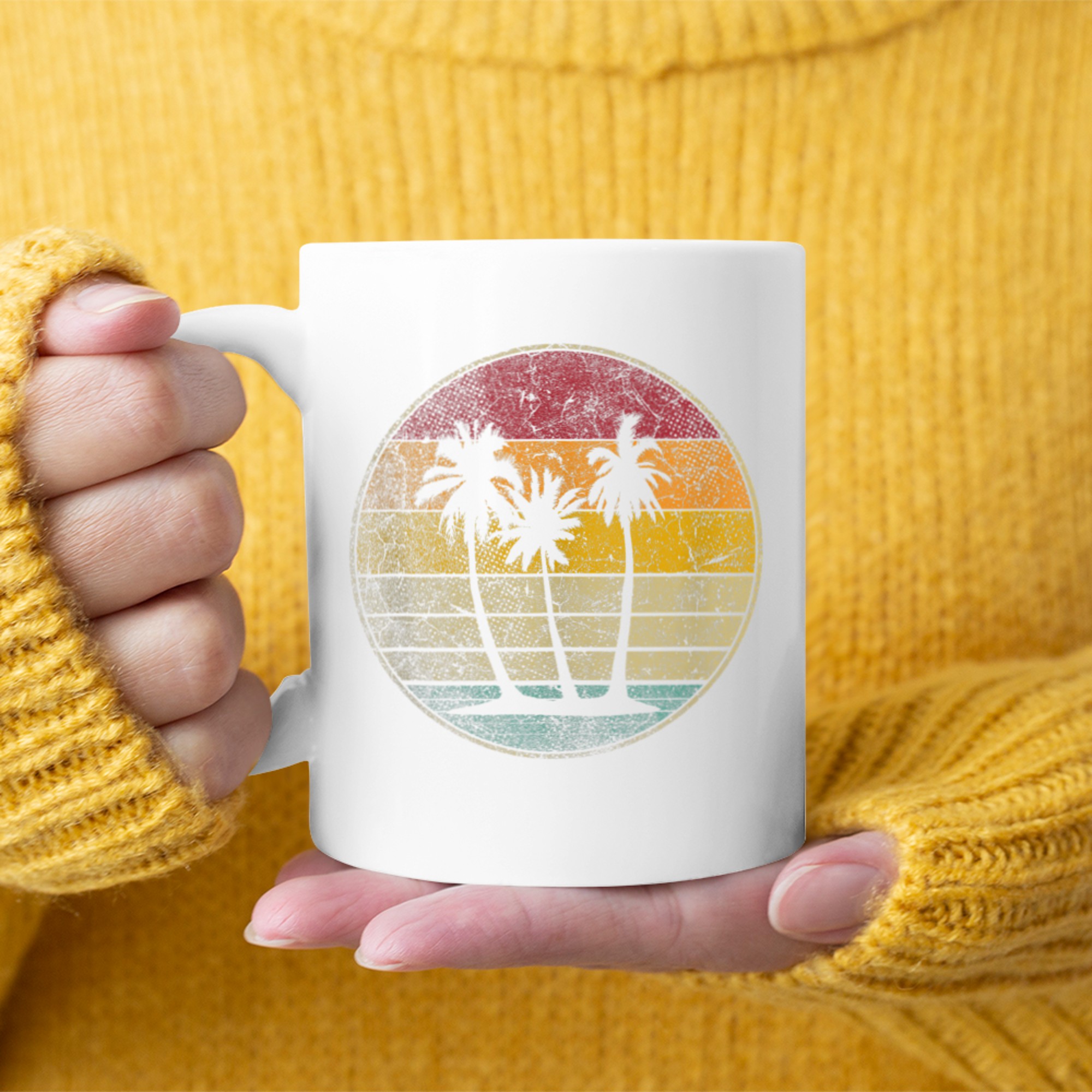 Palm Tree Tropical Beach Vintage Retro Style 70s 80s Mug